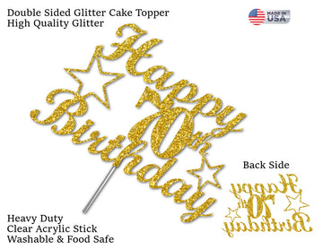 70 Birthday Cake Topper Gold Glitter, Party Decoration Ideas, Premium Quality, Sturdy Doubled Sided Glitter, Acrylic Stick. Made