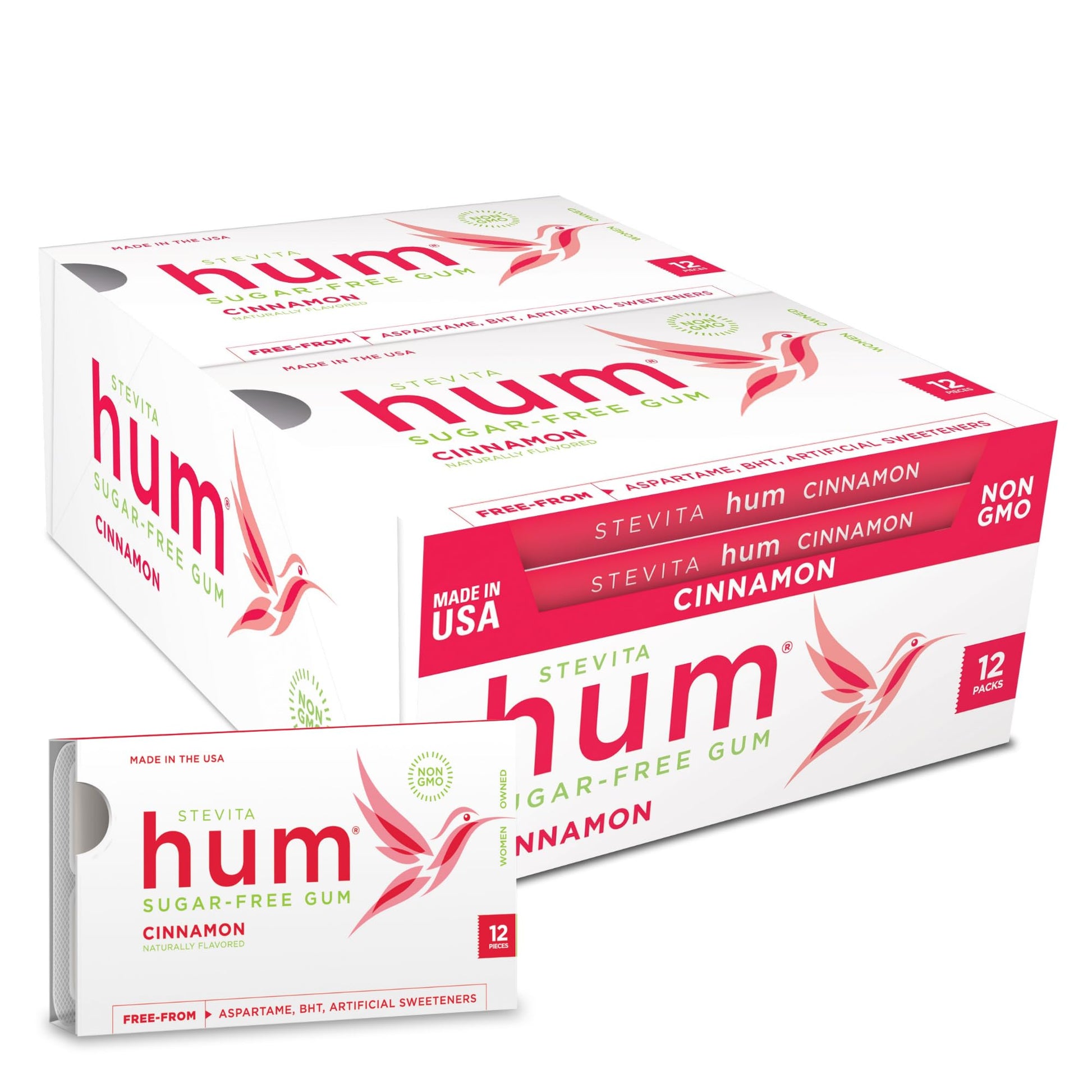 STEVITA Sugar-Free Gum, Cinnamon, Non-GMO, Vegetarian, Keto, Gluten Free, 12 Pieces, Pack of 12, Model 617928014134