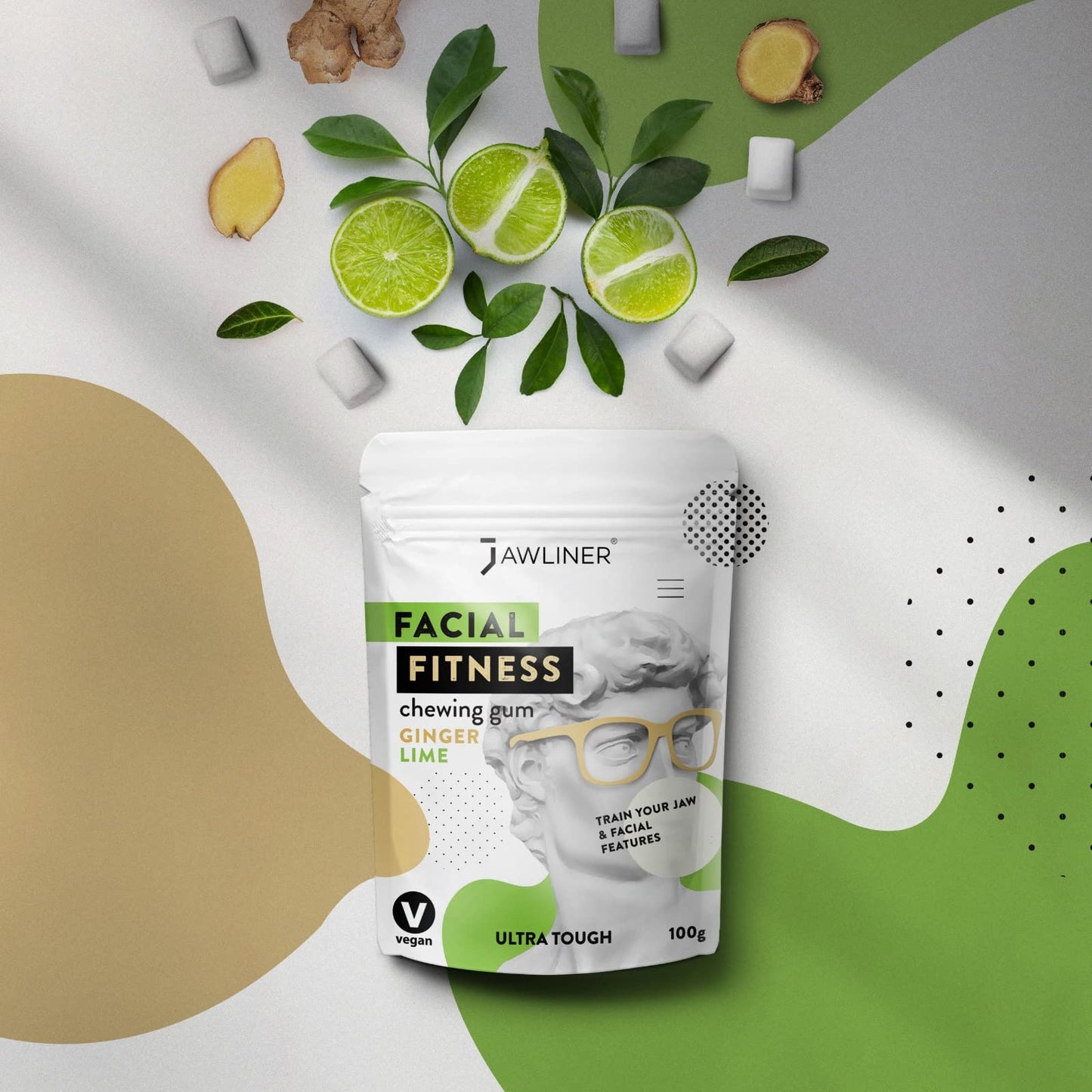 Jawliner® - Pioneers The Toughest Handmade 15X Harder Jawline Gum Includes 12 Weeks Coaching - Sugar-Free Ginger Lime Hard Gum - Jawline Exerciser For Mewing - Chewing Gum Shaping Jaw (2 Months Pack)