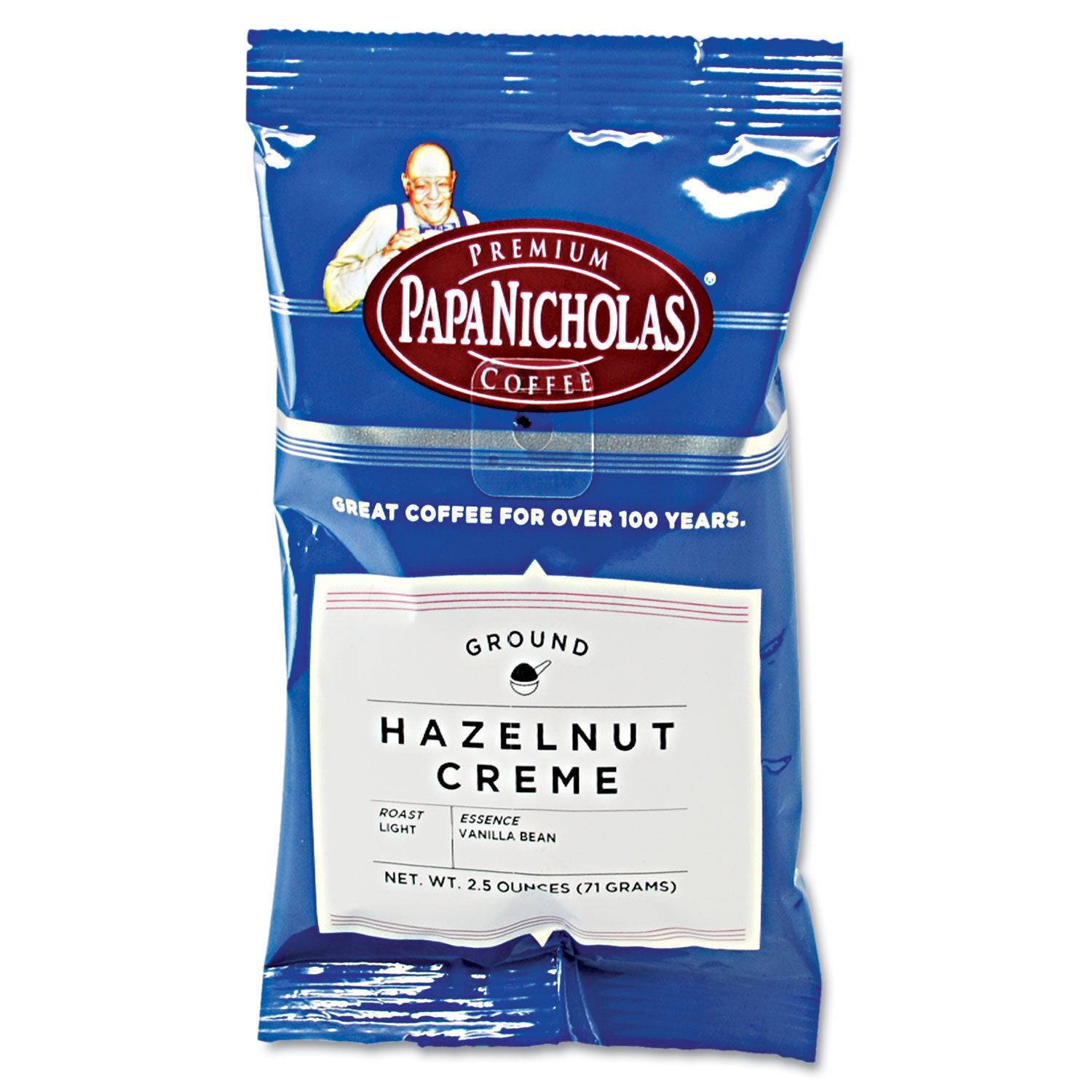 Papanicholas Coffee Hazelnut Creme-Flavored Ground Coffee Packets, 2.5 Ounce, Model PCO25187, Pack of 18