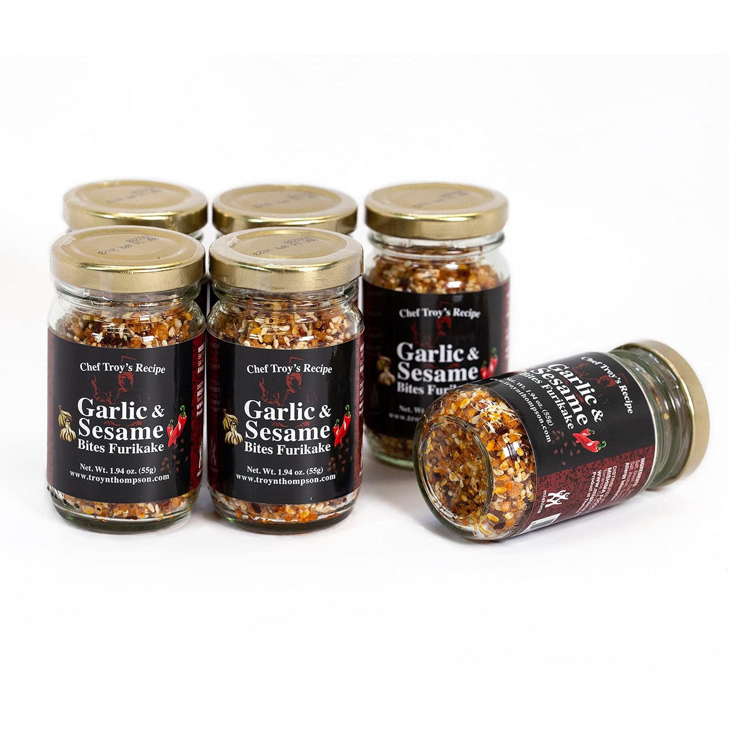 MISHIMA Garlic & Sesame Bites Furikake Seasoning Blend for Rice, Noodles, Tofu - 1.94oz Jars (Pack of 6)