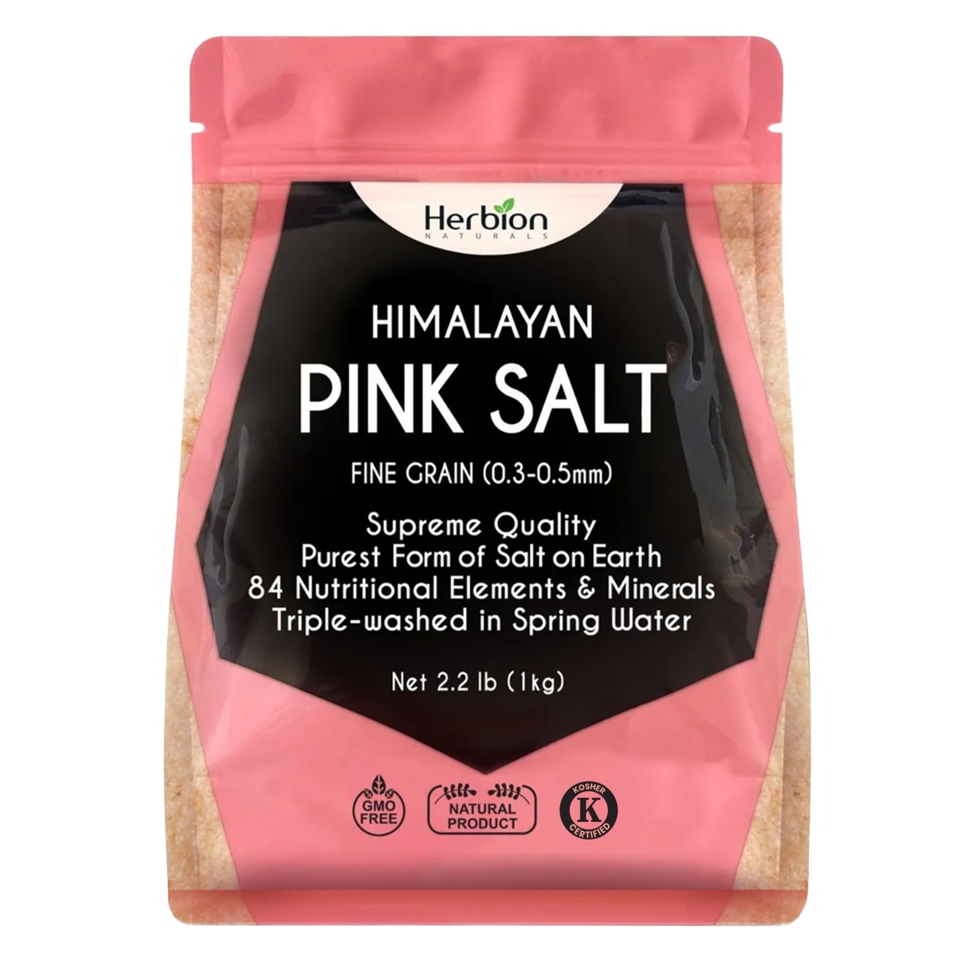HERBION Naturals Himalayan Pink Salt Pouch Fine Grain, 100% Pure with 84 Minerals for Seasoning, Resealable, Organic, All-Natura
