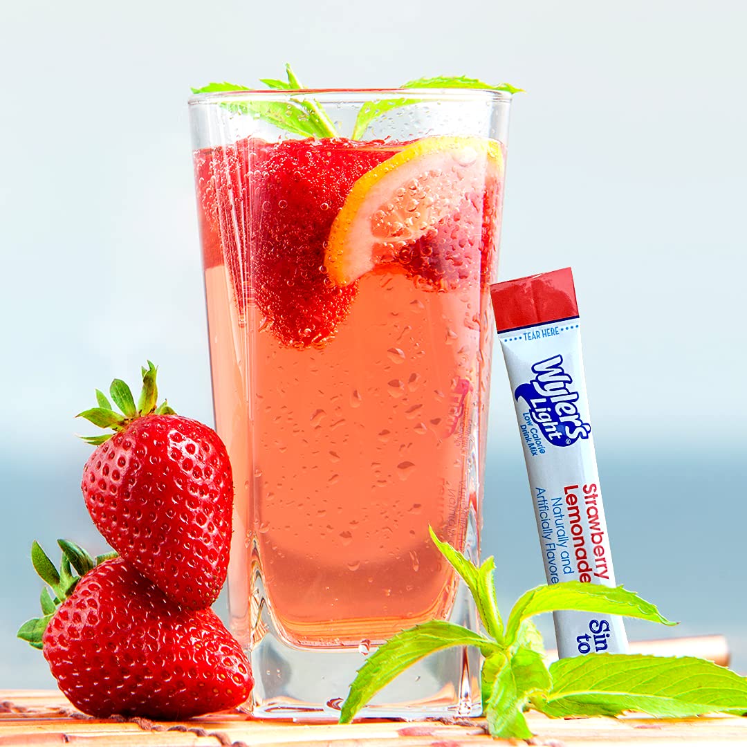 Wylers Light Singles to Go Powder Packets, Variety Pack, 40 Count, Sugar & Caffeine Free, Pink Strawberry & Blueberry Lemonade