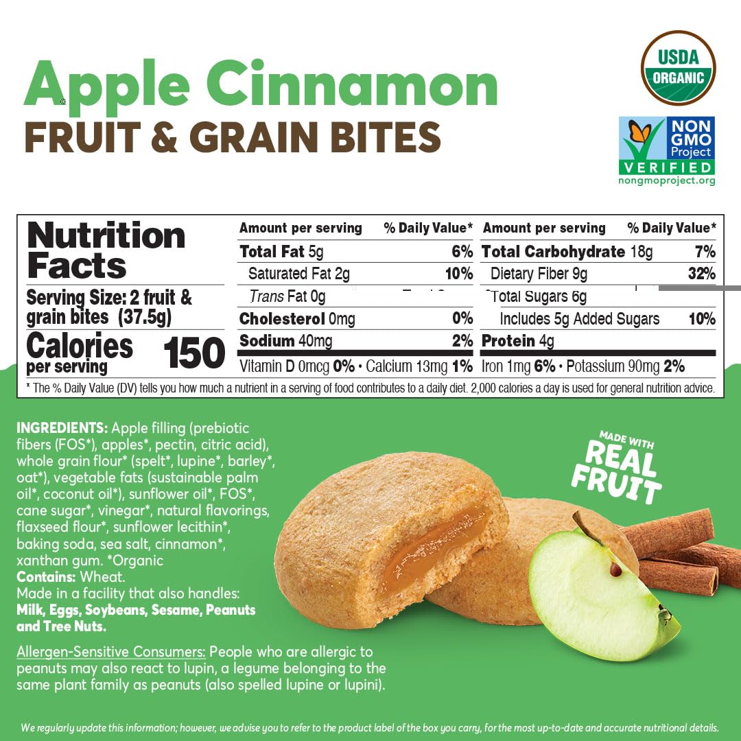 Olyra Organic Soft Baked Fruit Bars - Apple Cinnamon - High Fiber Snack - Pack of 12 - Brown
