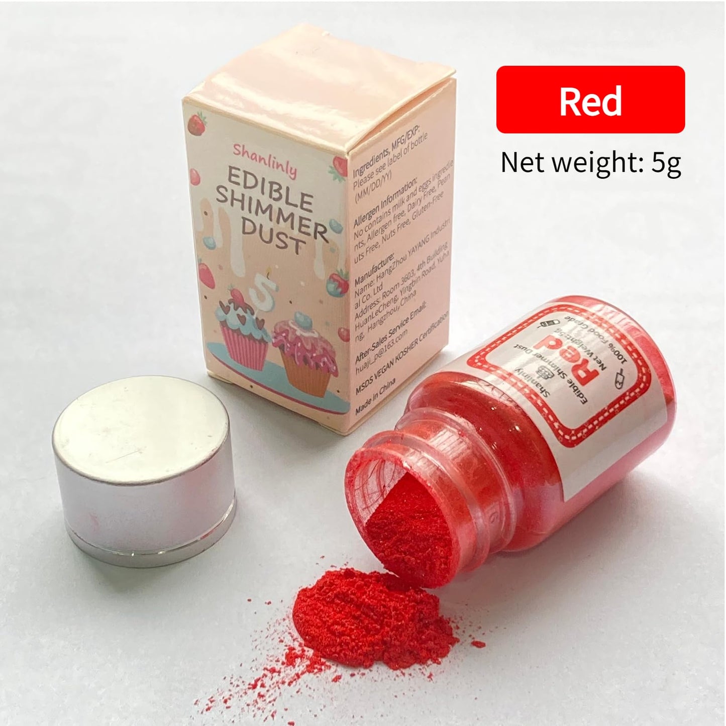 Shanlinly Red Edible Luster Dust - 5 Grams Food Grade Cake Dust Shimmer Powdered, Edible Metallic Powder Food Coloring for Cake