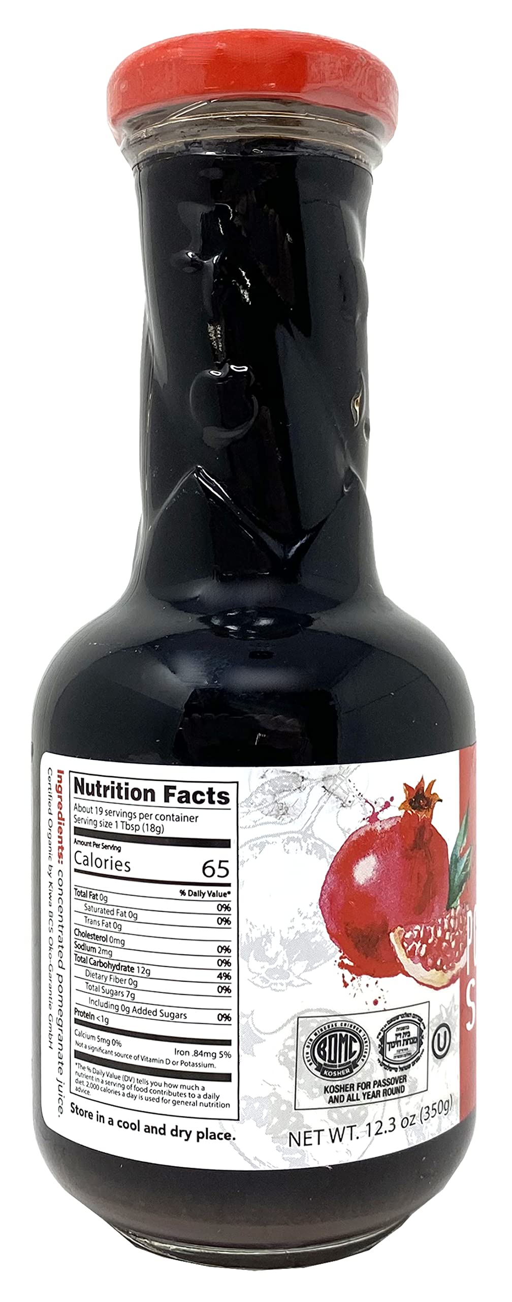 Galil Organic Pomegranate Molasses 12.3 Fl Oz – 100% Concentrated, No Sugar Added, Vegan, Gluten-Free, Preservative Free Kosher Syrup