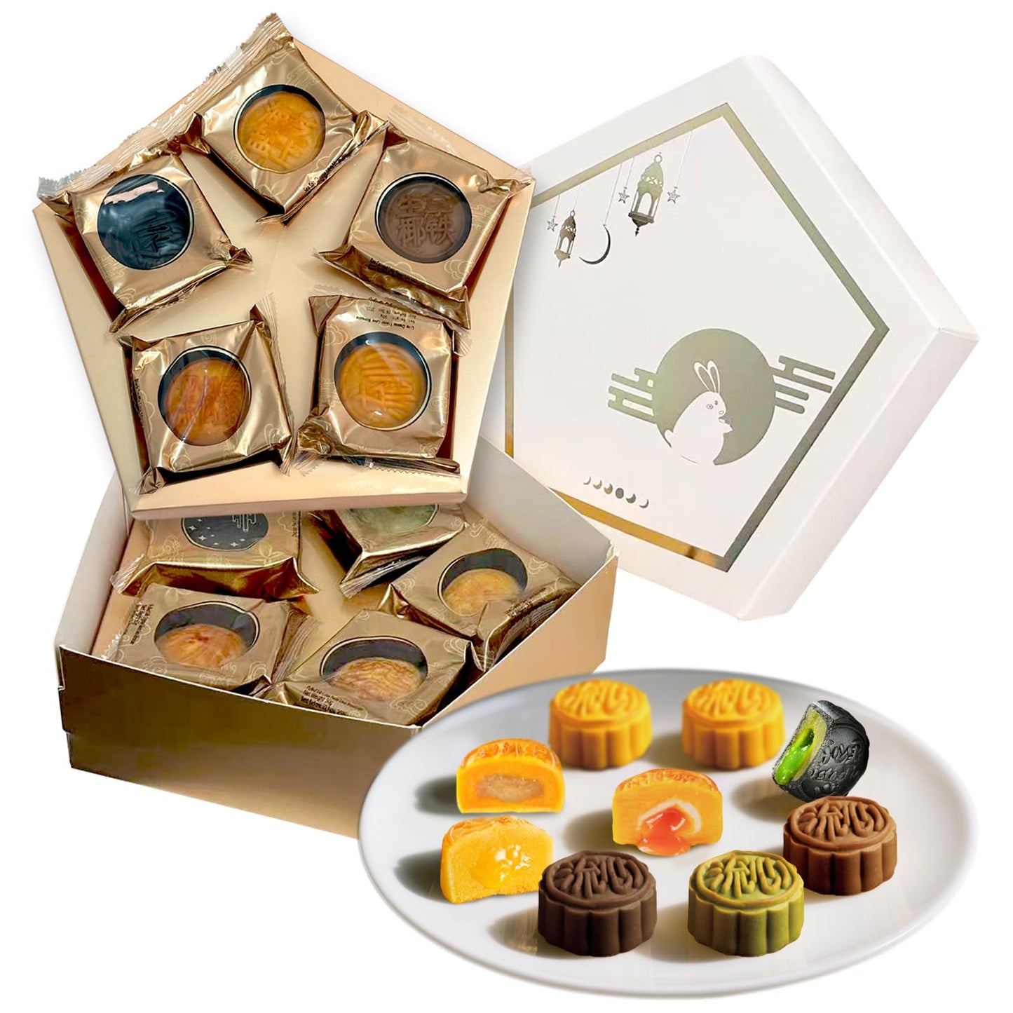 Kwolykim 10 Flavor Enhanced Lava Mooncake Gift Box Included Black Truffle, Pulled Silk Lotus Paste And More, Vegan-Friendly | Artisanal Asian Dessert Set For Gifting