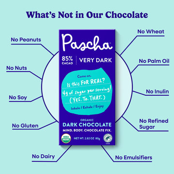 Pascha Organic Dark Chocolate Bars, 85% Cacao, Gluten Free, Non GMO, 2.82 oz (Pack of 10)