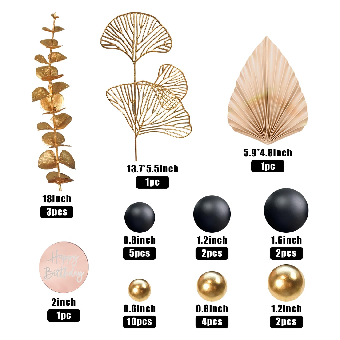 Boho Cake Topper Happy Birthday Cake Decorations With Balls Eucalyptus For Wedding Baby Shower Boys Girls Birthday Themed Party