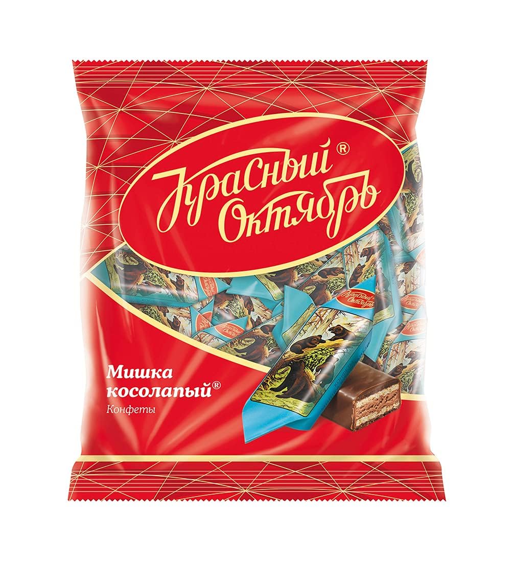 Chocolate Candies Mishka Kosolapy Toed Clumsy Bear 200g/7.05oz Nutty Paste with Wafers and Chocolate Glaze in Individual Wraps G