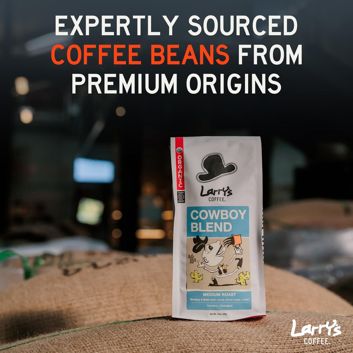 Larry'S Coffee Organic Fair Trade Whole Bean Coffee, Cowboy Blend - Medium Roast, Ideal For Espresso Or Drip Brewing, Rich Flavo