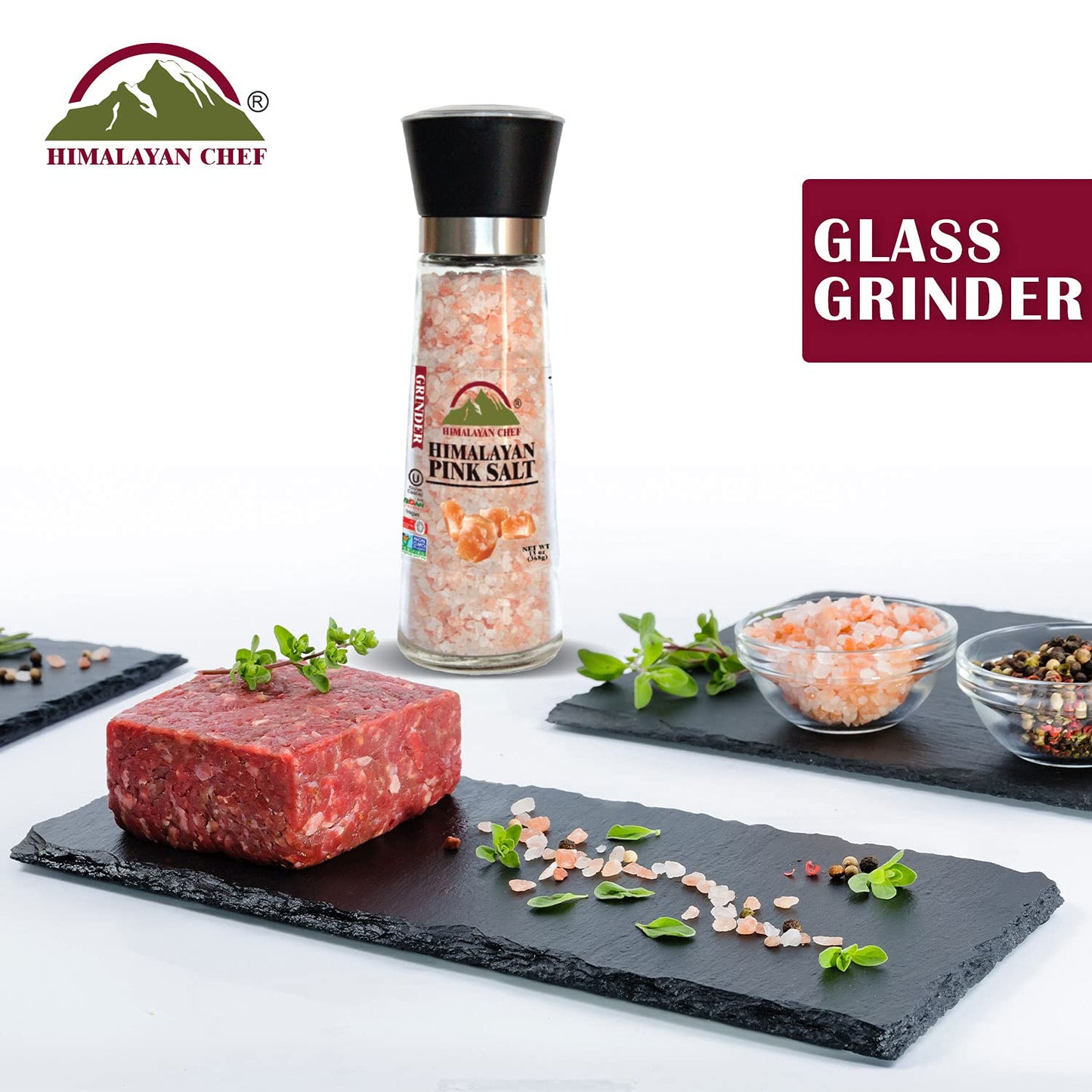 Himalayan Chef Salt Grinder, Refillable Glass, 13 Ounce, Pink, Model HS5351
