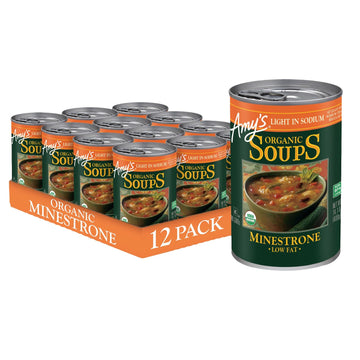 Amy’S Soup, Vegan Minestrone, Light In Sodium, Made With Organic Vegetables, Beans And Pasta In Tomato Broth, Canned Soup, 14.1 Oz (12 Pack)