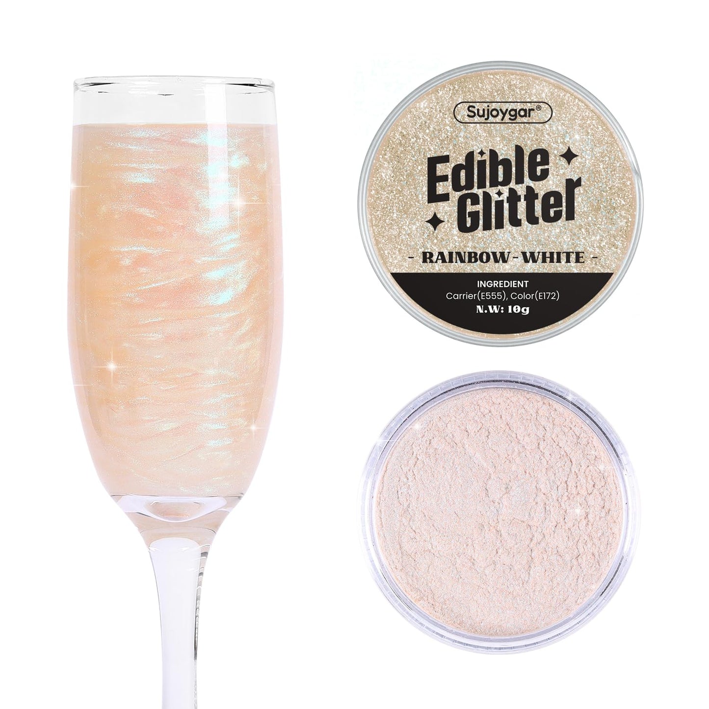 (10g) Edible Glitter for Cakes, Cocktails, Drinks - Iridescent White Edible Glitter Bulk - 100% Food Safe Cake Luster Dust Edibl