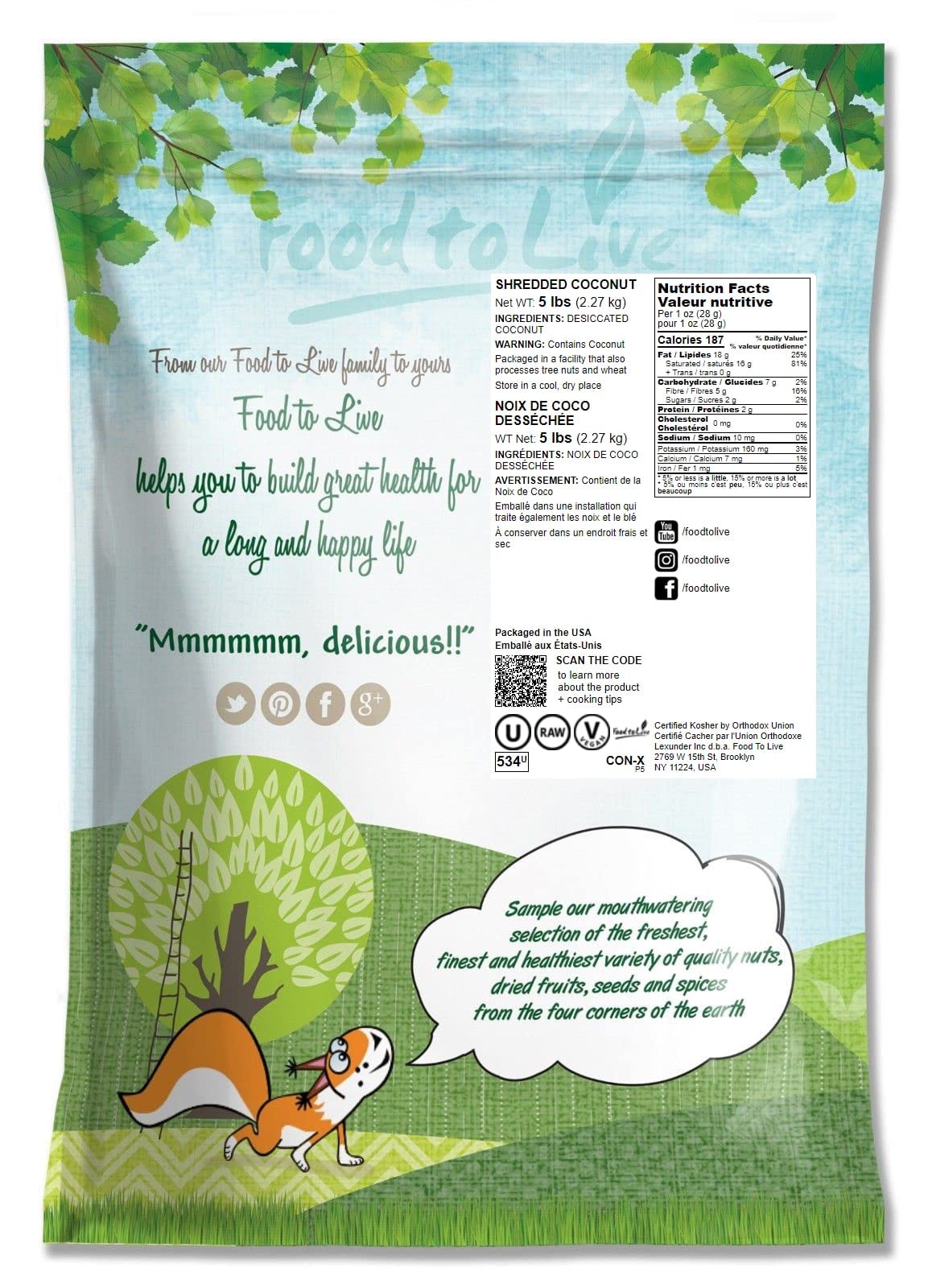 Food To Live - Shredded Coconut, 5 Pounds Unsweetened Coconut Flakes, Desiccated, Kosher, Vegan, Bulk. No Sulfites Added. Rich In Dietary Fiber. Perfect For Homemade Desserts.