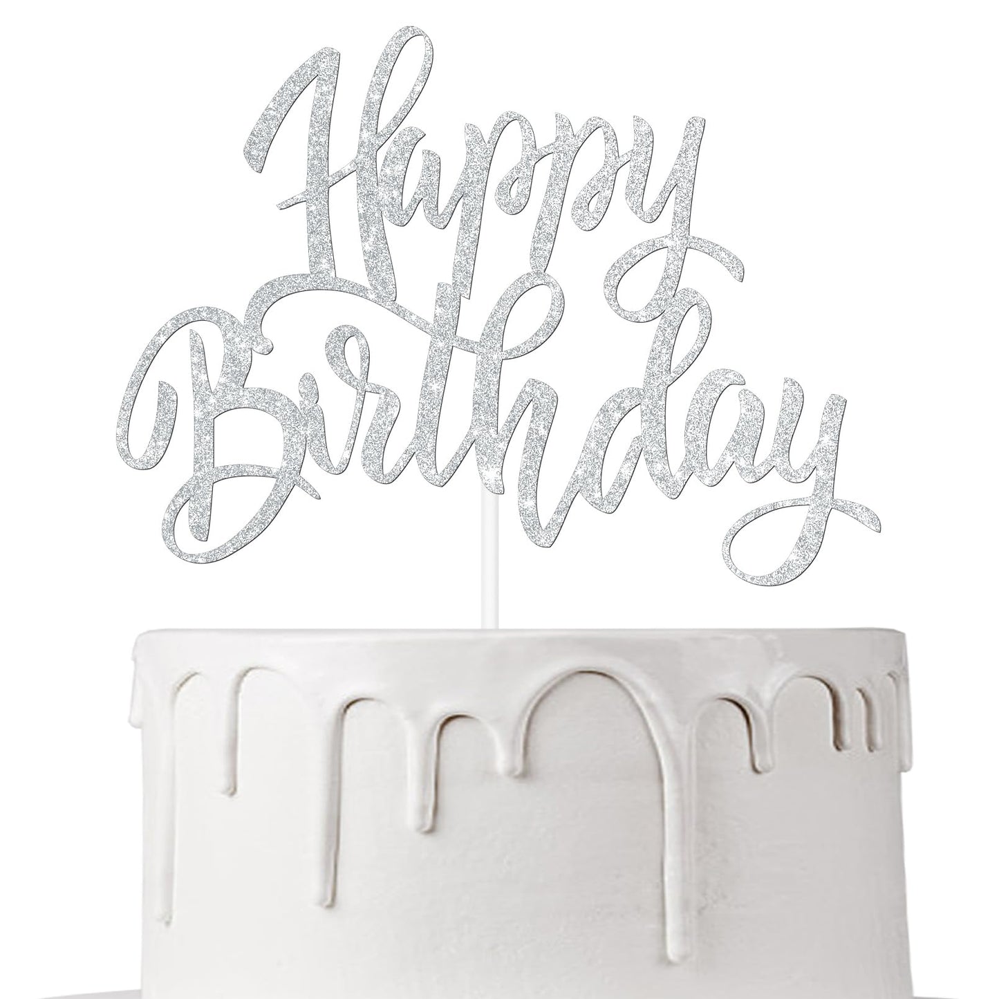 Notbadsys Happy Birthday Cake Decorations, Gold Double-Sided Glitter Letters, Birthday Party Supplies, Cake Topper Decorations (Silver)