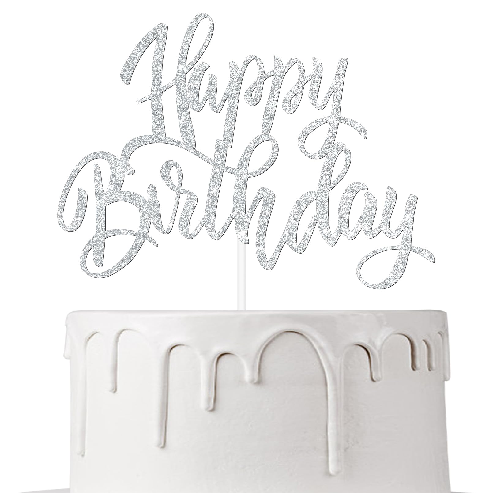Notbadsys Happy Birthday Cake Decorations, Gold Double-Sided Glitter Letters, Birthday Party Supplies, Cake Topper Decorations (Silver)