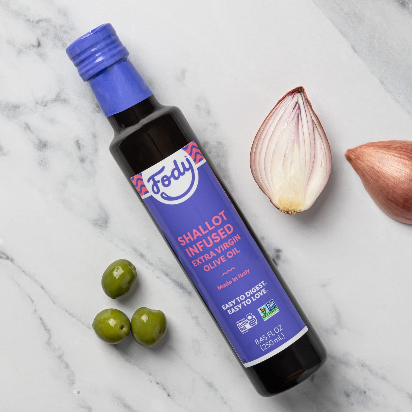 Fody Shallot Infused Extra Virgin Olive Oil, Low FODMAP, Vegan, 8.45 Fl Oz (Pack of 2)