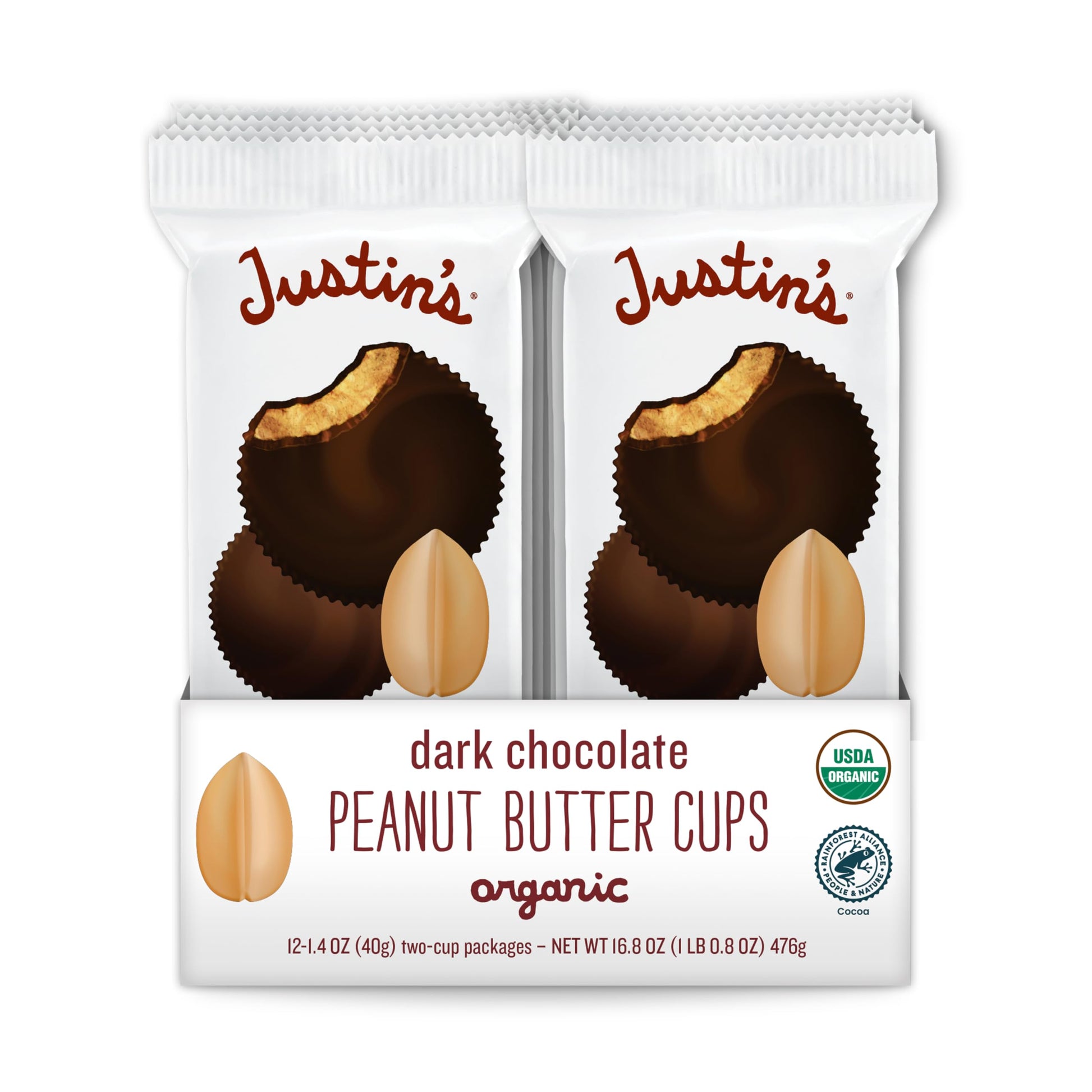JUSTINS Organic Dark Chocolate Peanut Butter Cups  12 Pack (2 cups each)