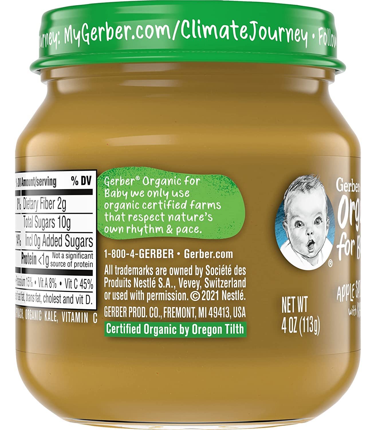 Gerber 2Nd Foods, Organic For Baby, Non-Gmo, Apple Spinach With Kale Flavor, 4 Ounce (Pack Of 10)