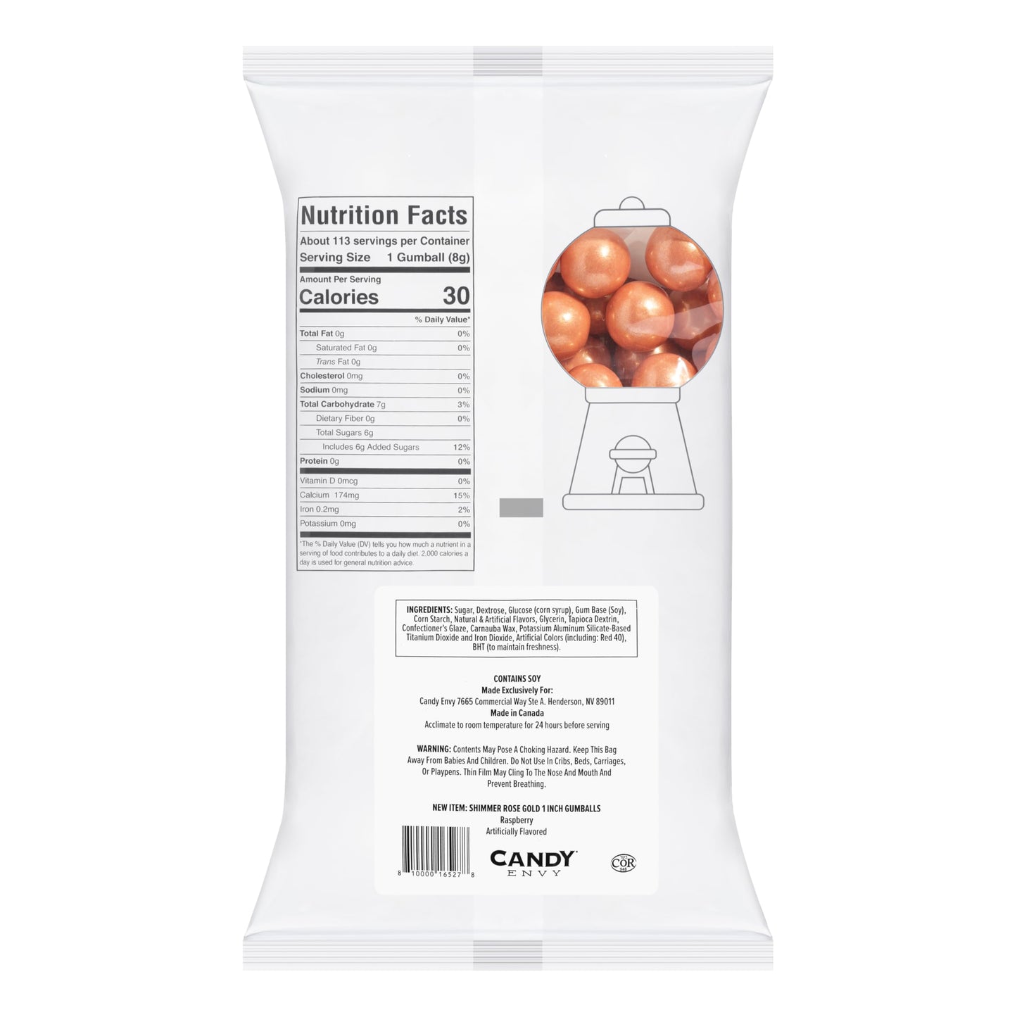 Candy Envy - Shimmer Rose Gold 1 Inch Gumballs - 2Lb Bag - Approximately 113 Gumballs Per Bag - North American Made & Kosher Cer