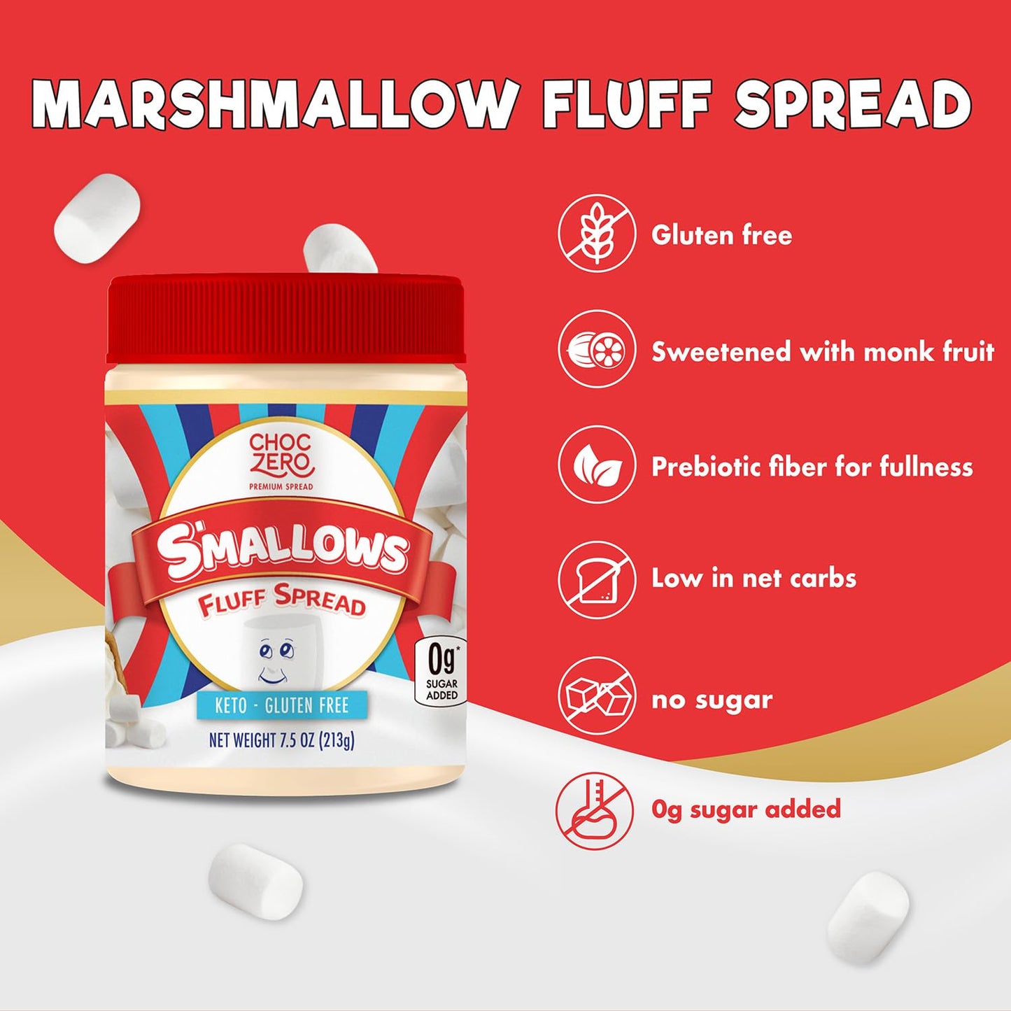 ChocZero Marshmallow Spread, Gluten Free, Sugar Free Dessert Creme Dip, Fat Free, High in Fiber, 7.5 Ounce (Pack of 1)