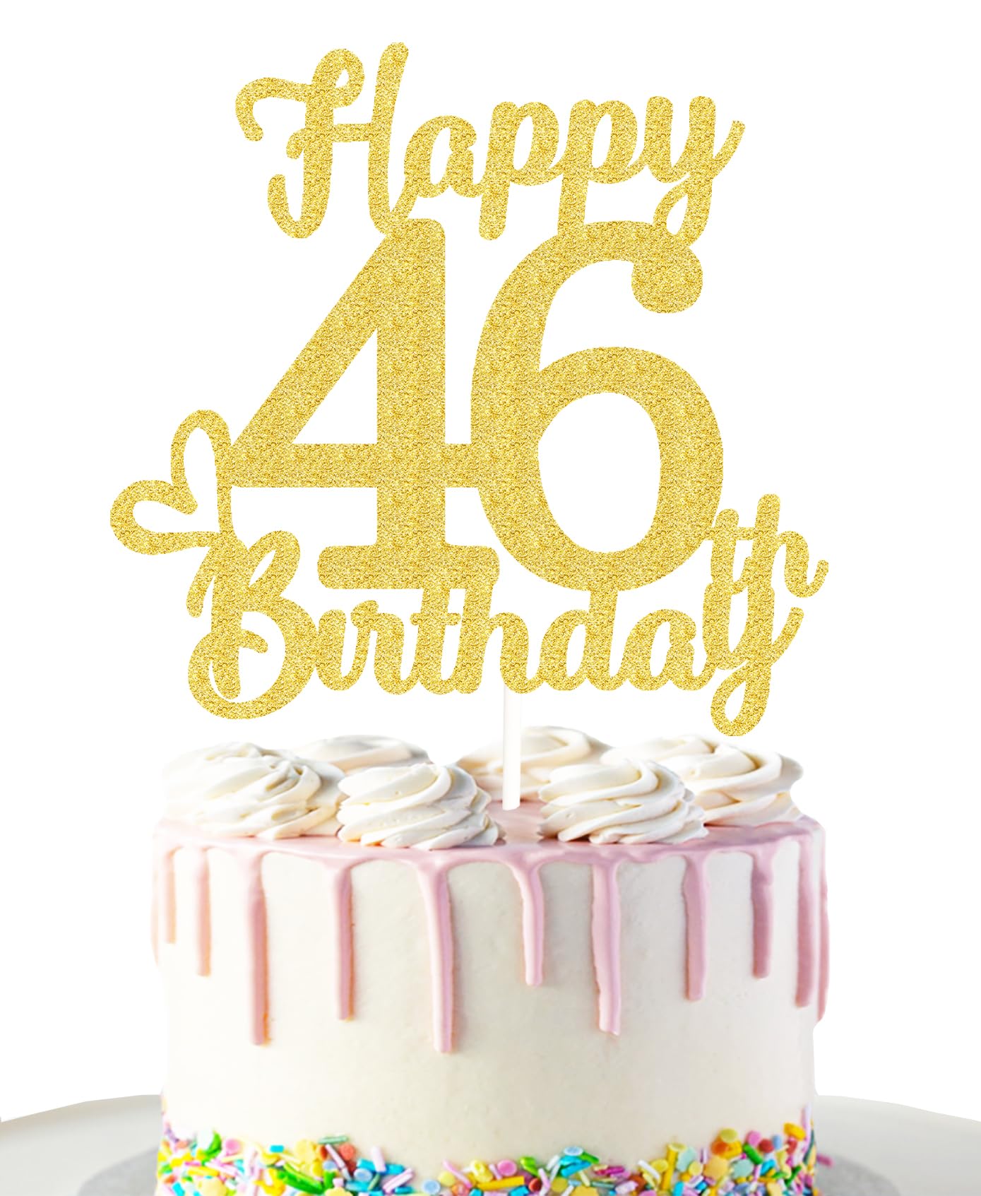 46 Birthday Cake Toppers-Gold Glitter, 46Th Cake Topper For Men,46 Cake Topper For Women, 46Th Birthday Decorations,46Th Birthda