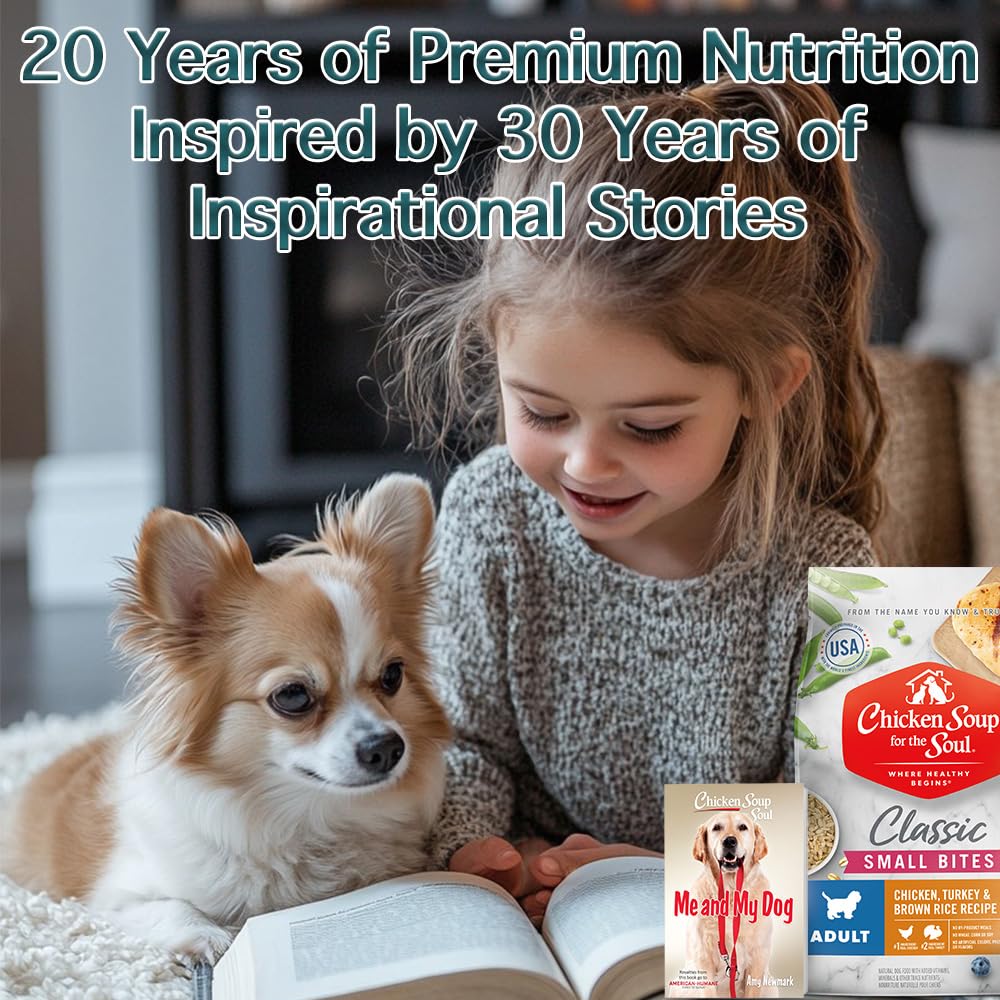 Chicken Soup For The Soul All Natural Enhanced Small Bites Mature-Themed Dry Dog Food, Real Meat First Ingredient, No By-Products, Supports Gut & Immune Health, Chicken, Turkey & Brown Rice, 28Lb