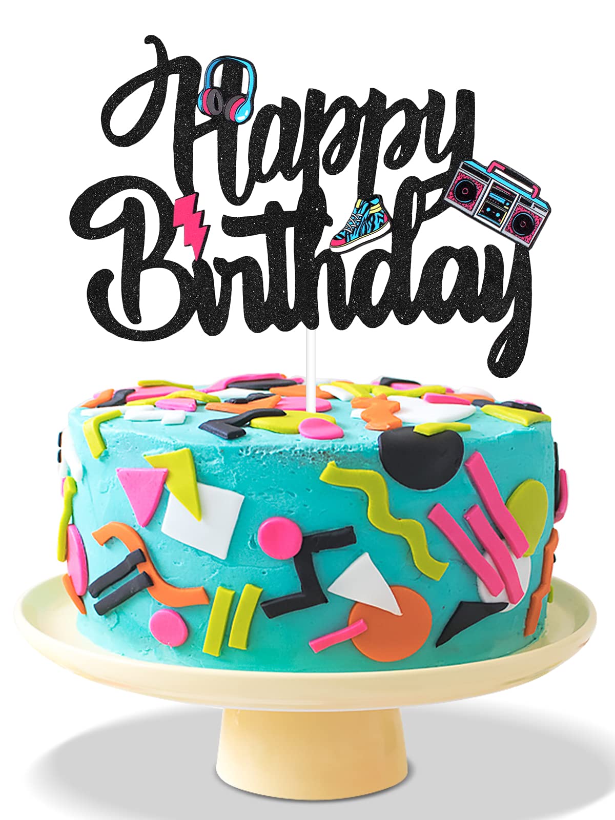 Happy Birthday 90'S Throwback Cake Topper - Totally 1990S Party Cake Supplies - 90'S Decade Throwback Party Favors Decorations