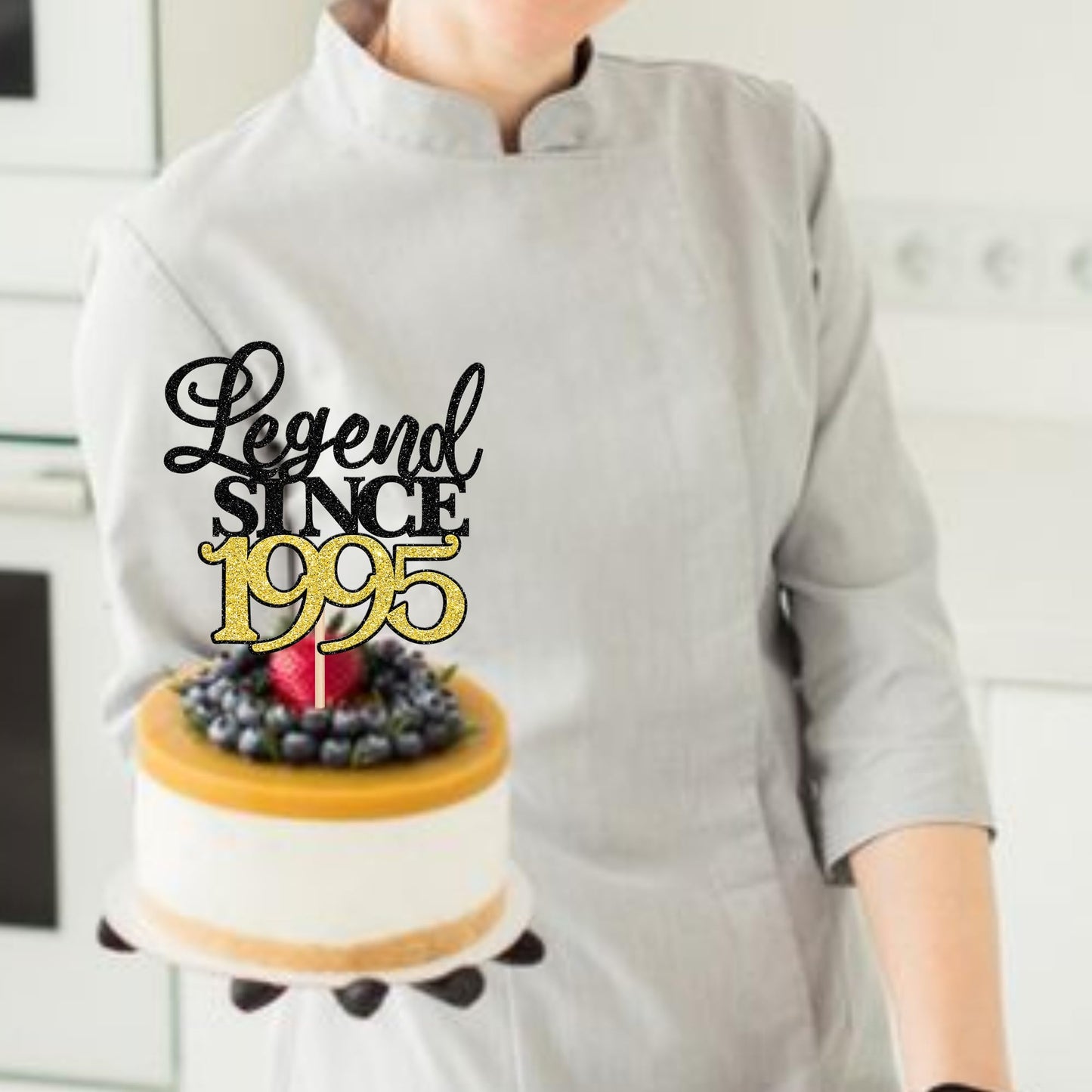 Rssta i Cake Topper, Legend Since 1995, Black Gold Glitter, Model XM398, 30th Birthday Decoration