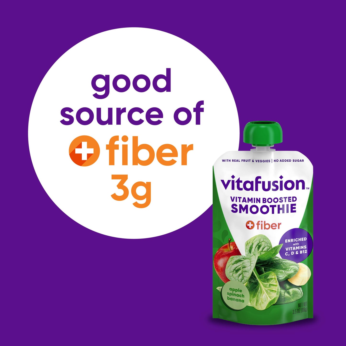 vitafusion Vitamin-Boosted Smoothie +Fiber with Energy Metabolism and Immunue Support, Apple Spinach Banana Flavor Excellent Sou