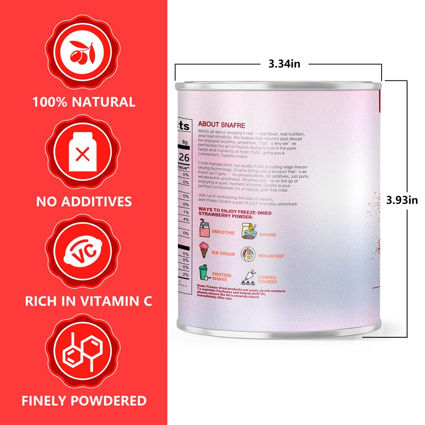 Strawberry Powder, 5.64Oz/160G Freeze Dried Strawberry Powder, No Sugar & Additives, 100% Natural, Freeze Dried Fruit Powd-Er Fo
