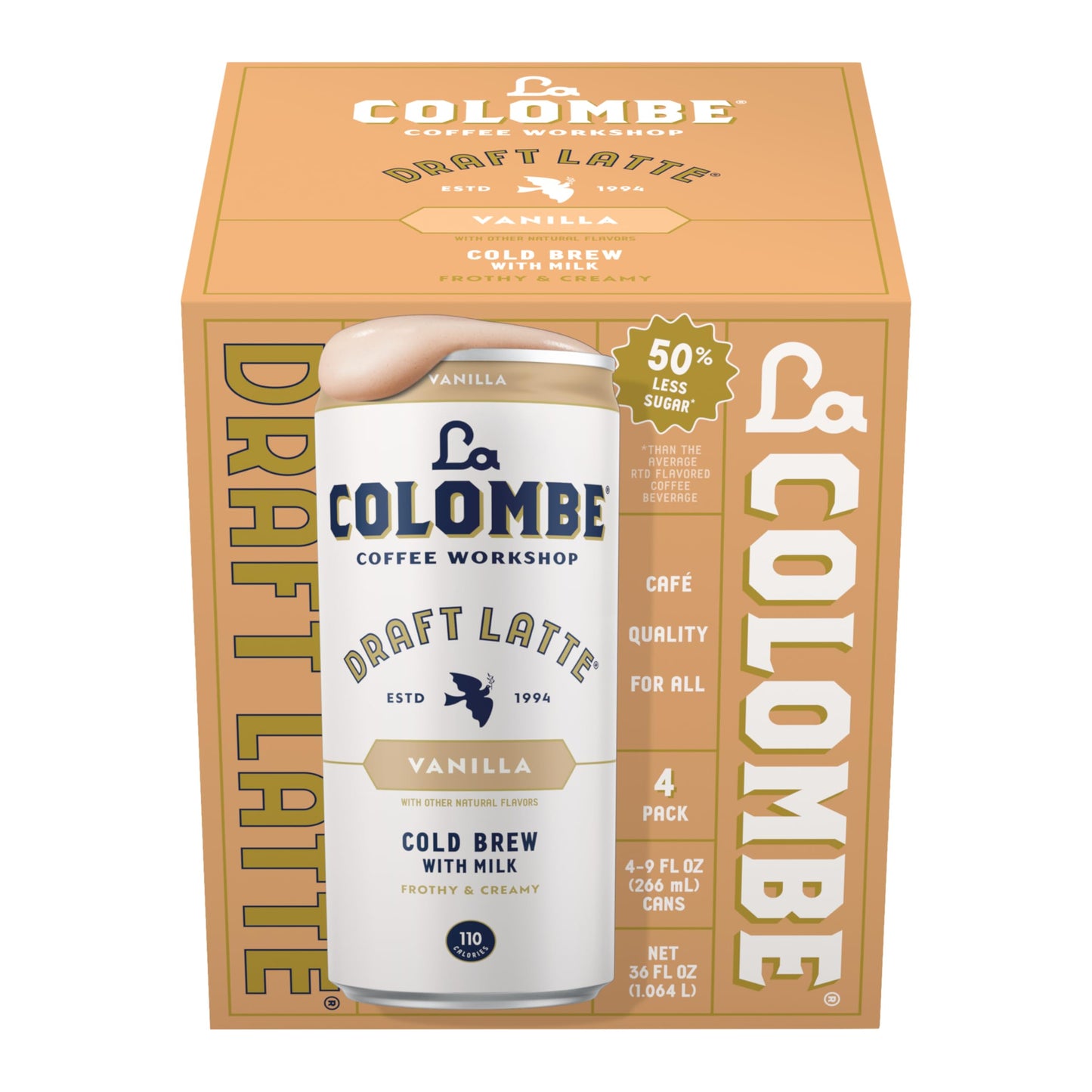 La Colombe Vanilla Draft Latte - 9 Fl. Oz. 4 Pack - 100% Arabica, Single-Origin, Brazilian Cold Brew Coffee with Lactose-Free Foamy Milk, enhanced Coffee On the Go, 115mg Natural Caffeine