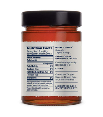 Thyme Honey By Ancient Foods - Organic Honey Raw Unfiltered Authentic Greek Honey From Greece | Organic Thyme Honey | Real Honey