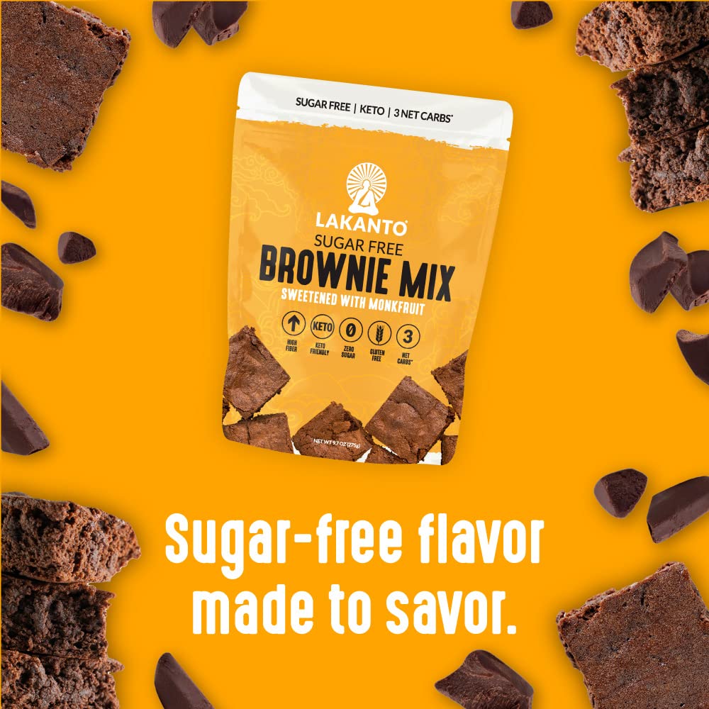 Lakanto Sugar Free Brownie Mix - Sweetened With Monk Fruit Sweetener, Keto Diet Friendly, Delicious Dutched Cocoa, High In Fiber, 3G Net Carbs, Gluten Free, Easy To Make Dessert (Pack Of 3)
