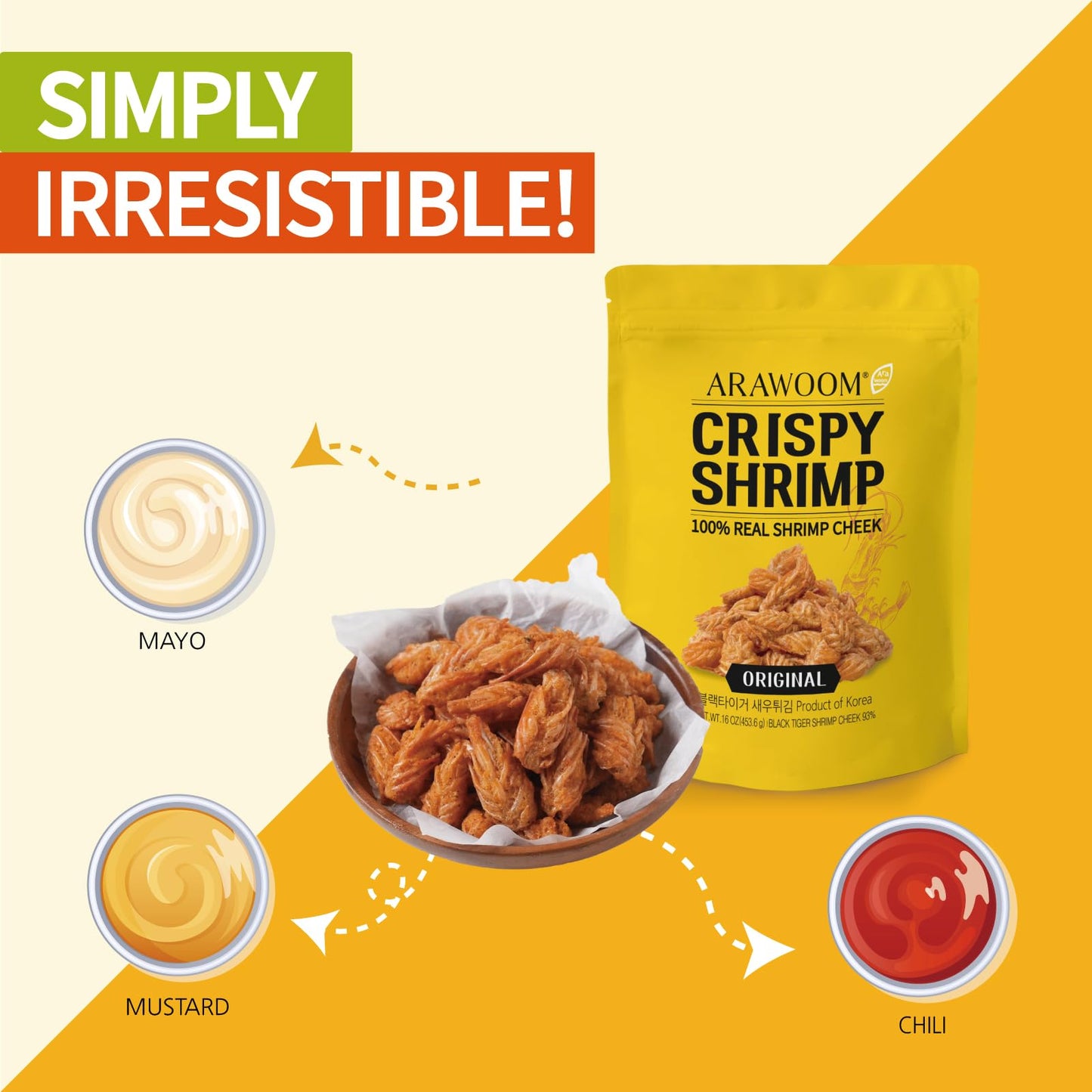 Arawoom - Real Crispy Shrimp Cheek Snack - 100% Real Black Tiger Shrimp - 16 Ounce (Pack Of 1) - Original Flavor - Crunchy Treat