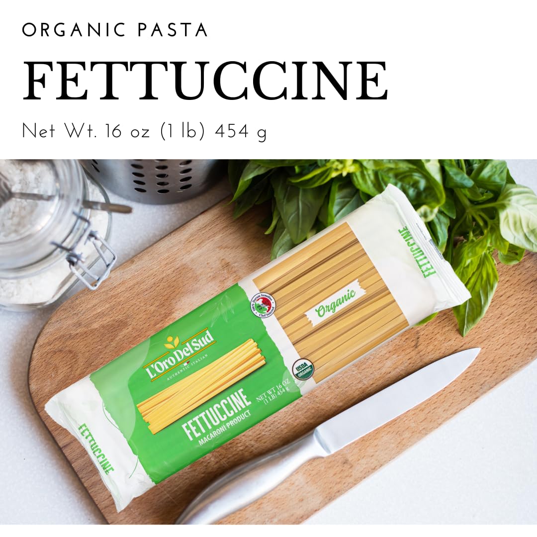 Organic Fettuccine, 100% Durum Wheat, Italian Pasta, Premium Quality Product Of Italy (4 Pack X 16 Oz) Non Gmo, Vegan, Kosher Ce