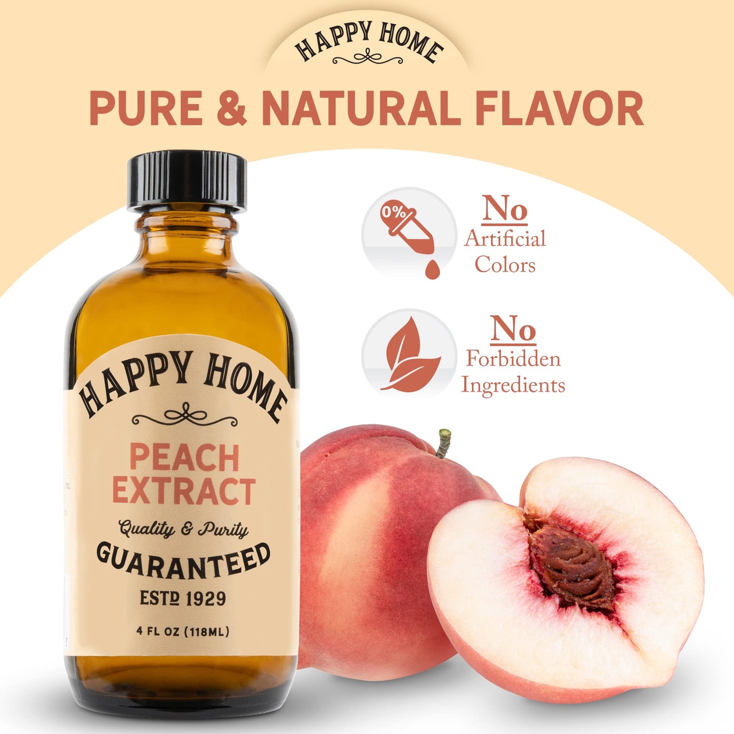 Happy Home Natural Peach Flavor - Certified Kosher - 4 Fl Oz