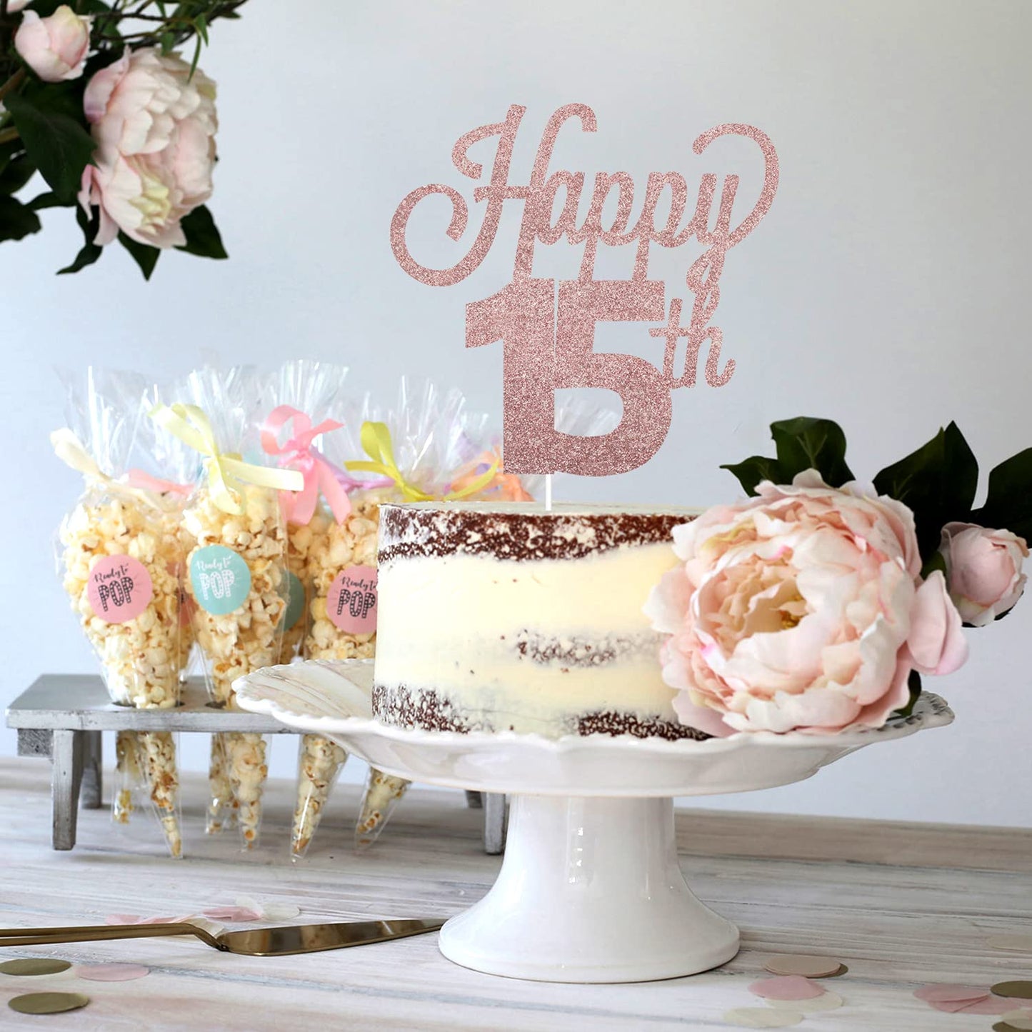 Lingteer Happy 15Th Birthday Cake Topper - Cheers To 15Th Birthday Fifteen Years Old Birthday Party Cake Decorations Sign.