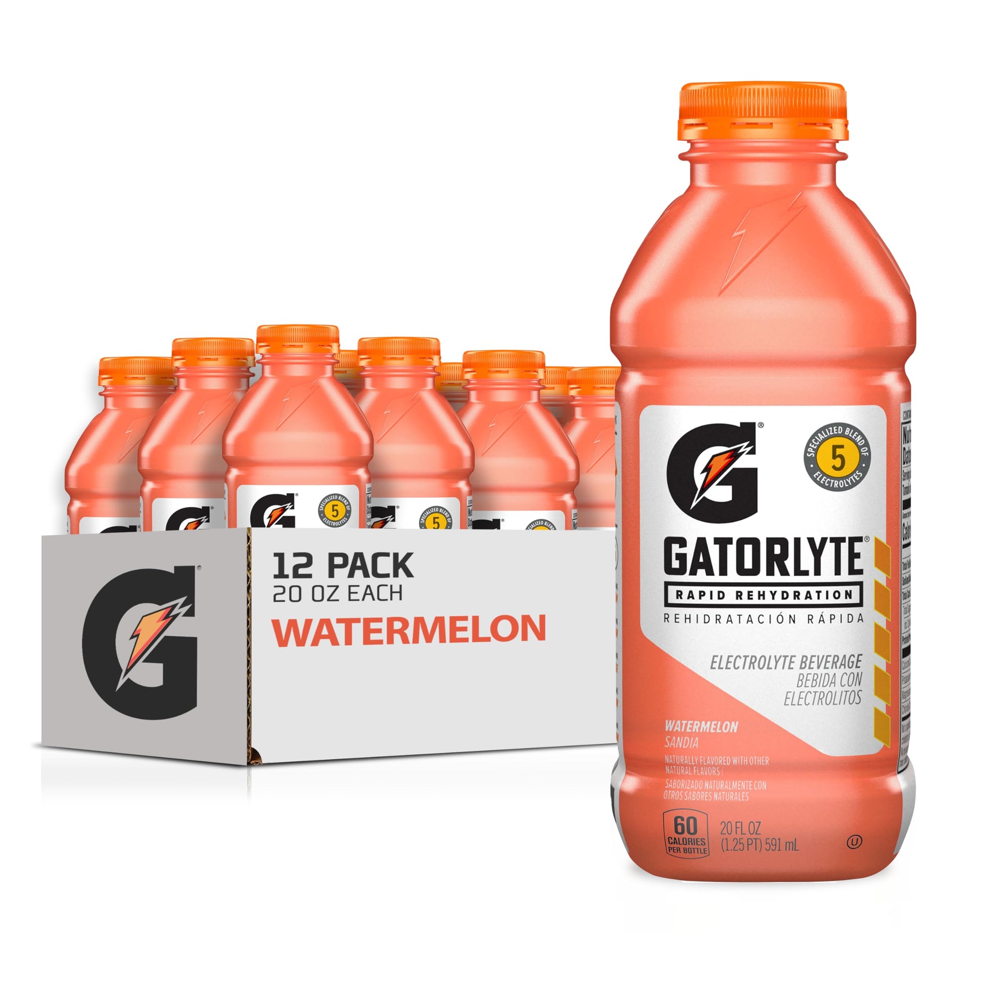 Gatorlyte Rapid Rehydration Electrolyte Drink, Watermelon, Specialized Blend of 5 Electrolytes, Lower Sugar, No Artificial Sweet