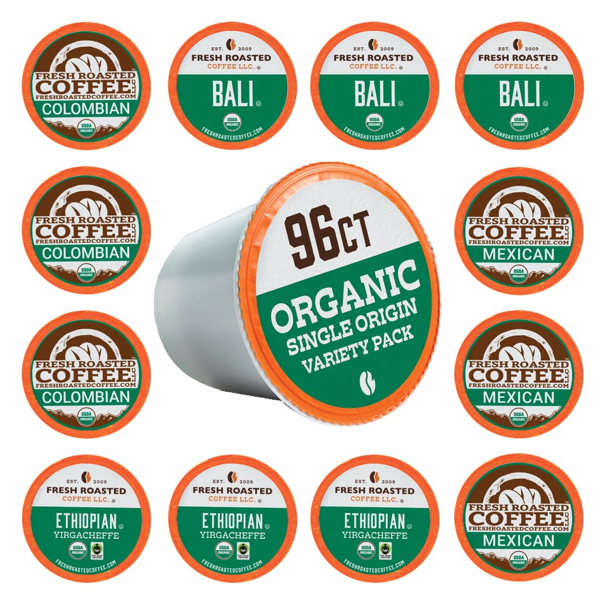 Fresh Roasted Coffee Organic Single-Origin Variety Pack, K-Cup Compatible, 96 Pods