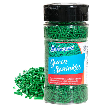 Bakerpan Green Jimmies Sprinkles - 6 Ounces Green Sprinkles for Cake Decorating, Edible Sprinkles for Cupcakes, Ice Cream (Made 
