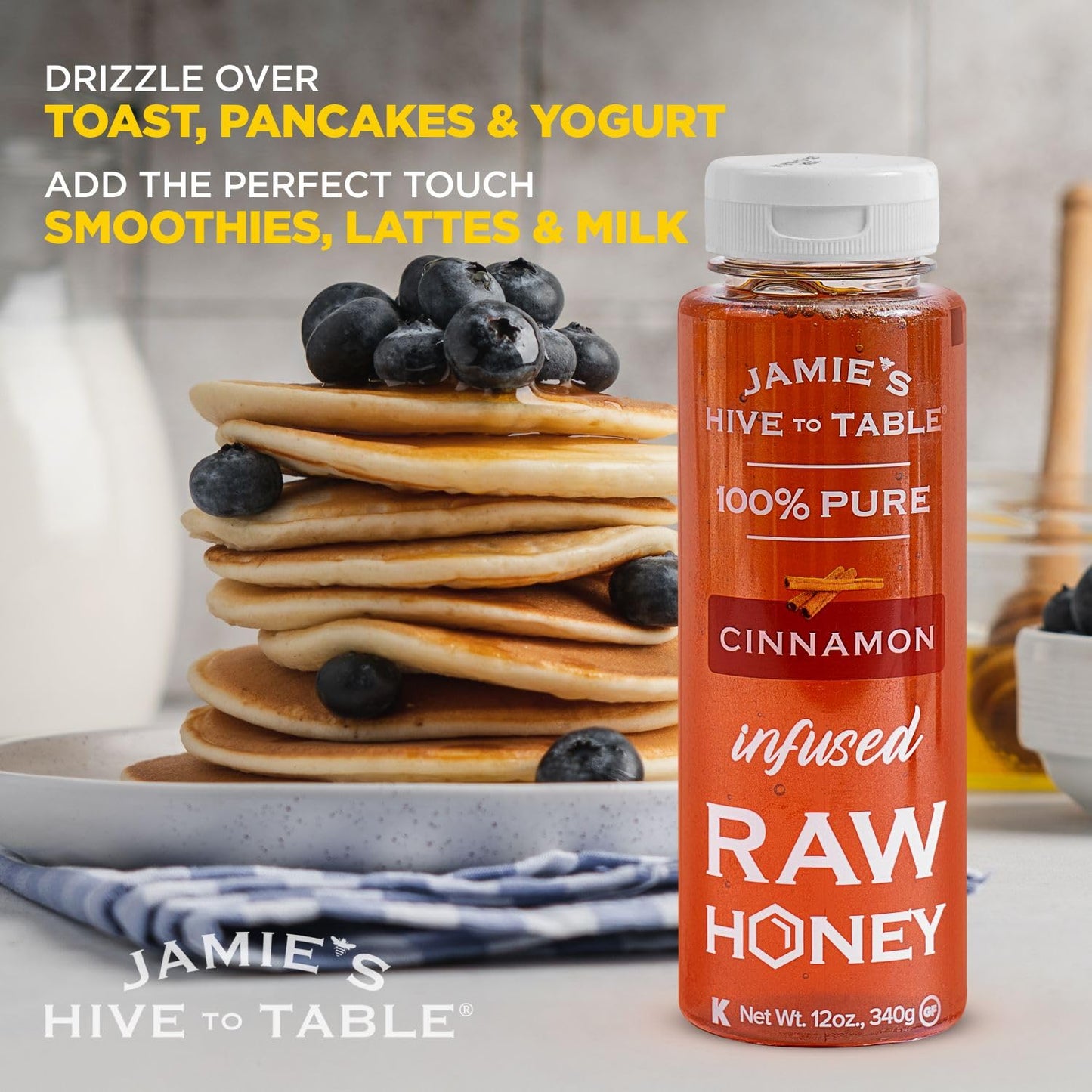 Jamie'S Hive To Table Cinnamon Flavored Honey, 12 Oz - 100% Raw & Unfiltered Honey With A Warm & Spiced Flavor - Perfect For Cof