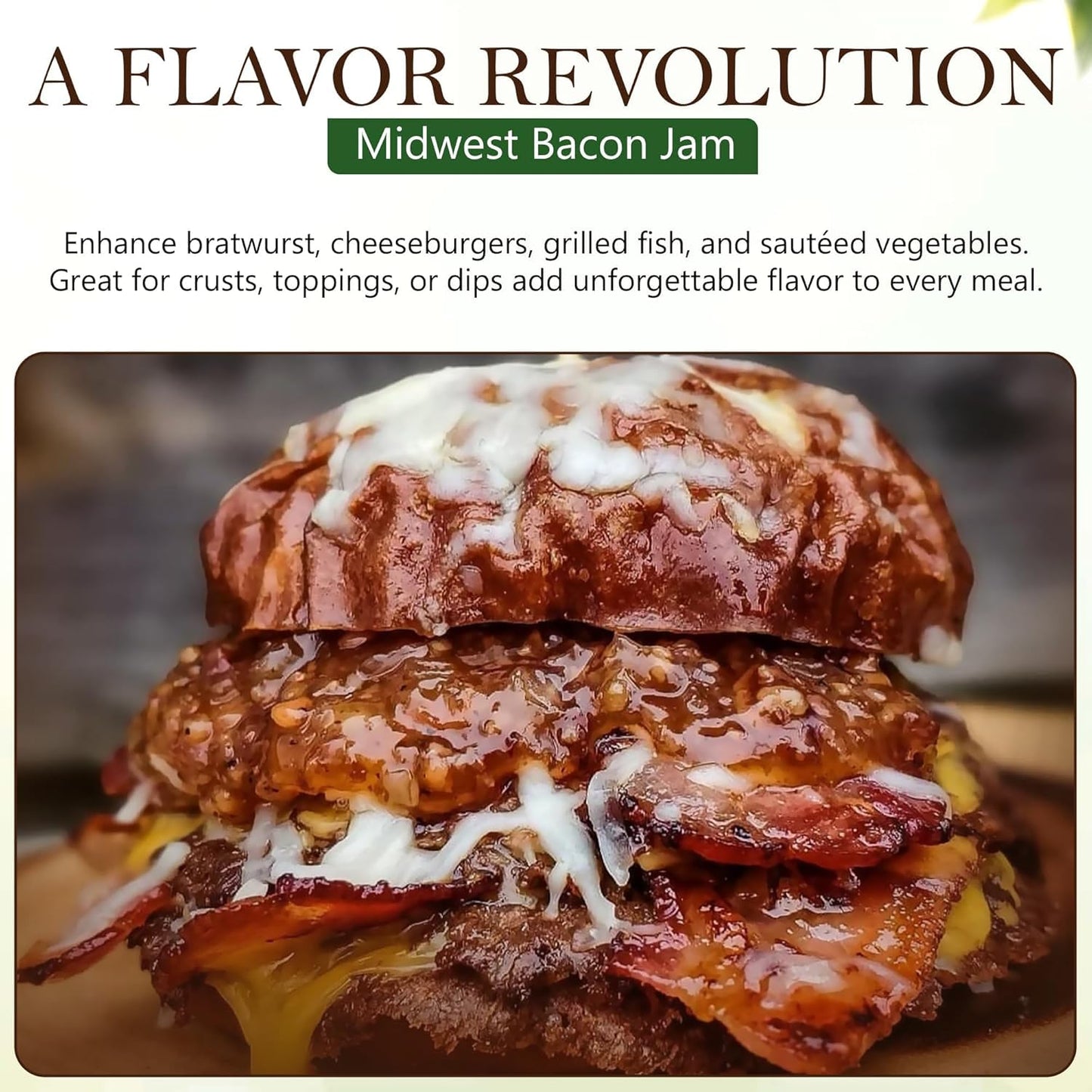 Midwest Fresh Bacon Jam | Gourmet Burger Sauce | Non-GMO, Gluten-Free | 13 oz Single Pack