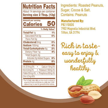 Bell Plantation Powdered Peanut Butter with Chocolate, 6.5 Ounce - 12 per case.