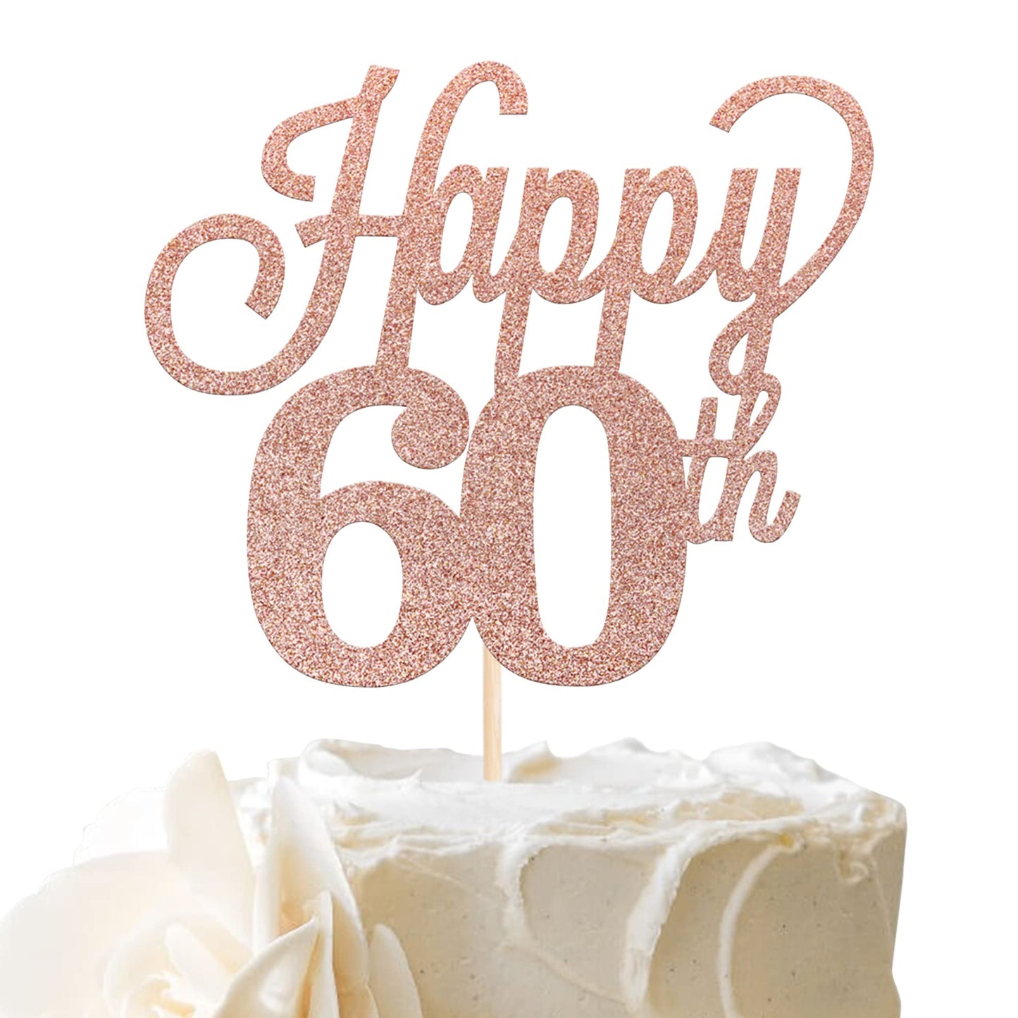 YCTHUNFISH Happy 60th Cake Topper Black Glitter Number 60, Rose Gold Bamboo Decoration for 60th Birthday Party Supplies