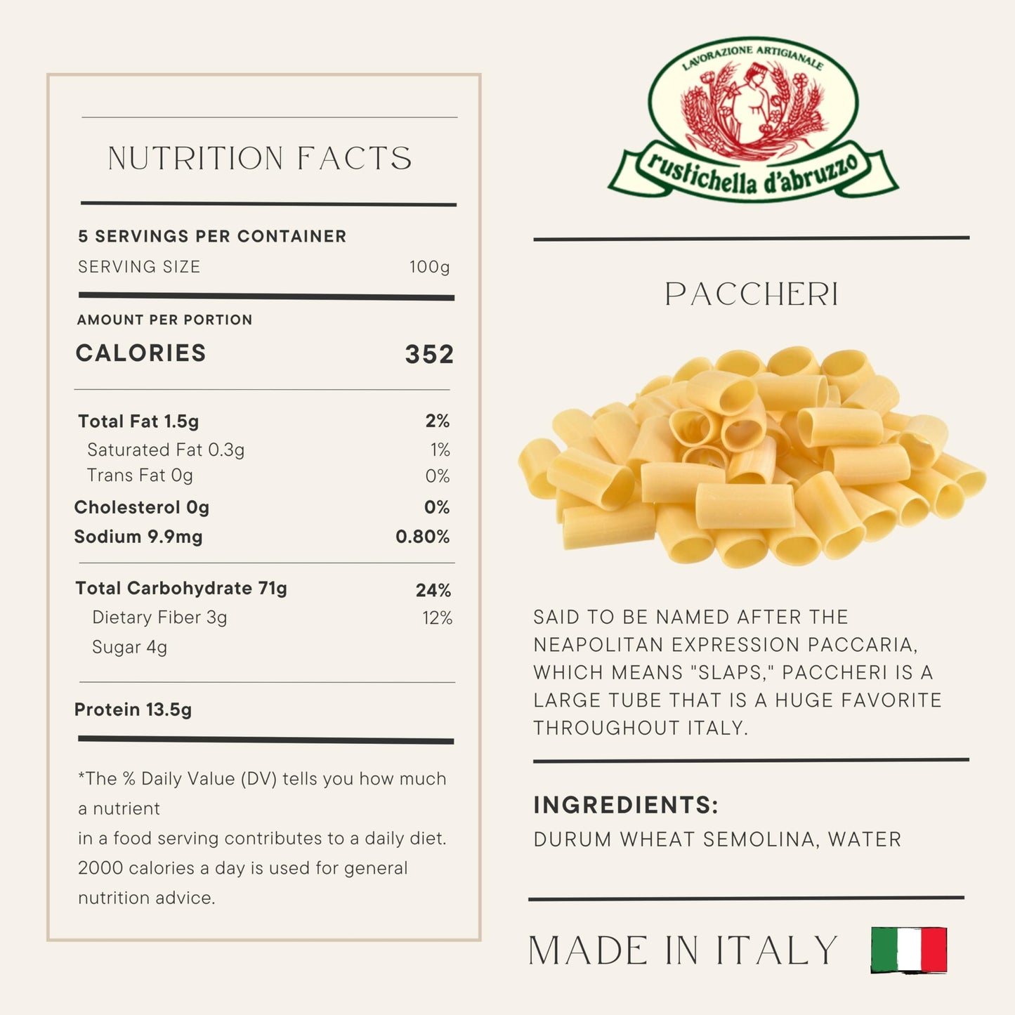 Rustichella Paccheri Pasta, 17.6 Ounce