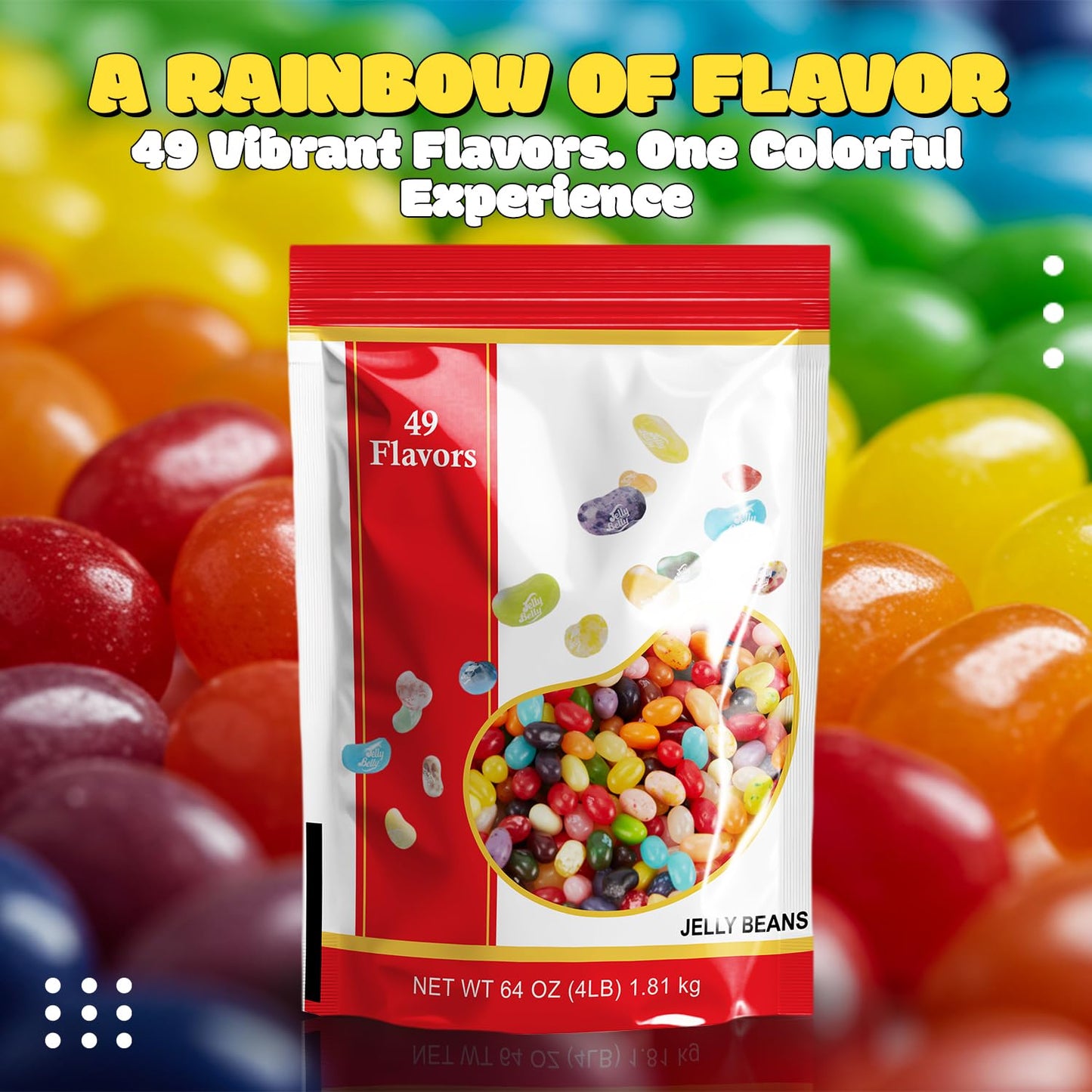 Braidz Jelly Bellies Jelly Beans, Assorted 49 Flavors, 4 lb Bulk Bag, Kosher Certified