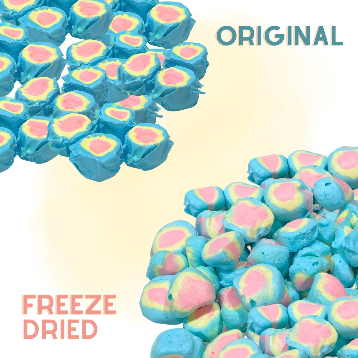 Freeze-Dried Candy Salt Water Taffy 2 oz - Cut To Bite Sized Pieces - Ships In Box - Deliciously Crunchy, Intense Flavor, Lightw