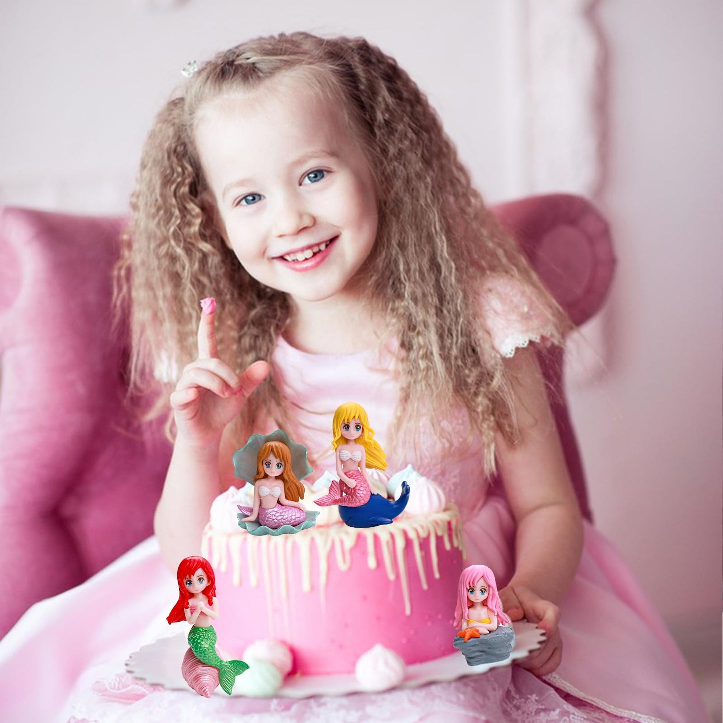 4Pcs Mermaid Cake Topper, Little Cute Mermaid Doll Figurines, Mermaid Birthday Cake Cupcake Topper Decorations For Kids Girls Me
